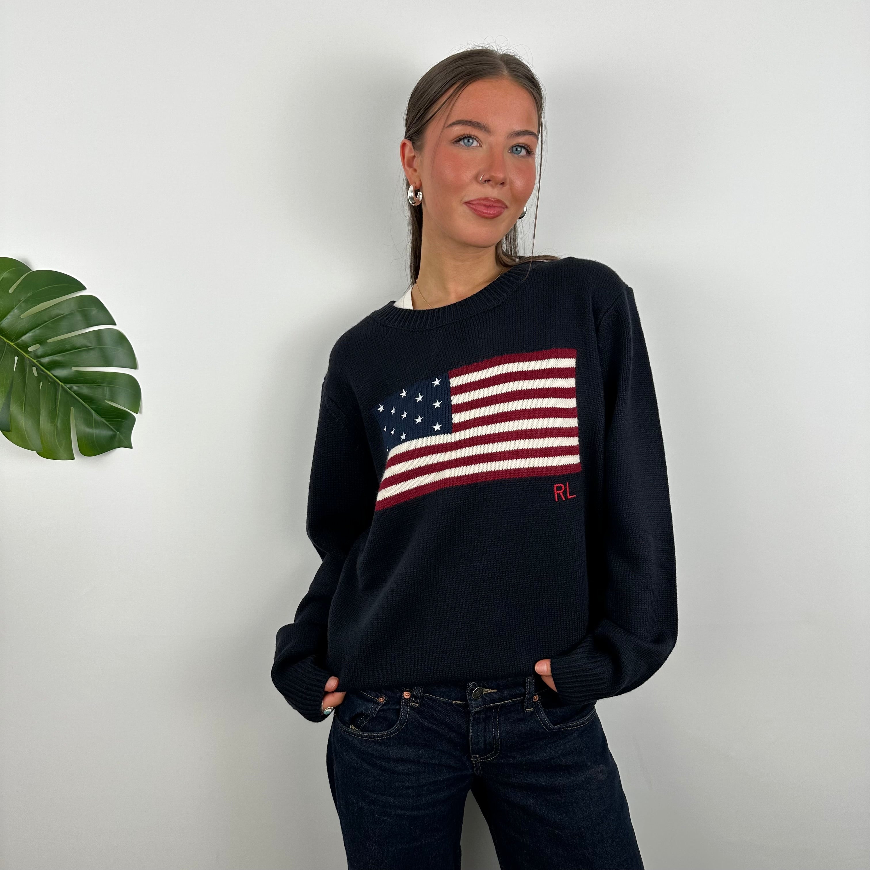 Polo Ralph Lauren Navy Embroidered Spell Out Knitted Sweater (M)