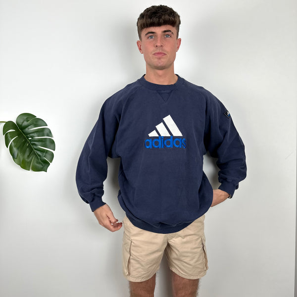 Adidas Navy Embroidered Spell Out Sweatshirt (M)