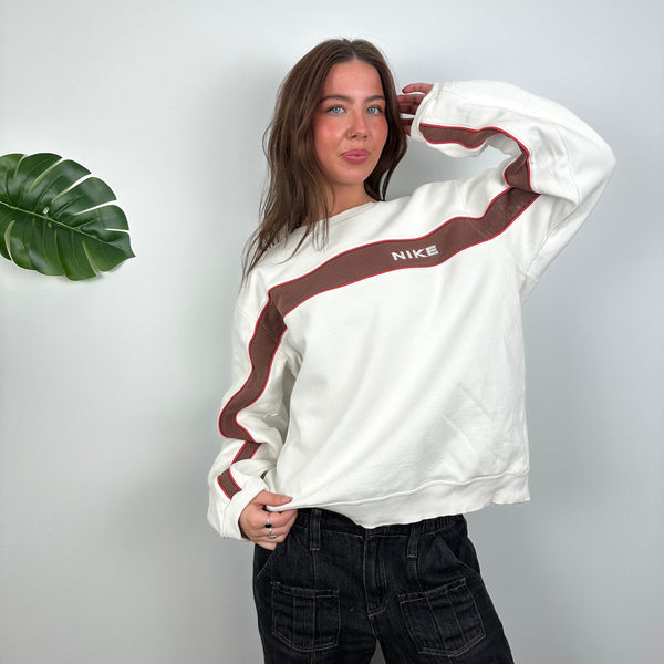Nike White Embroidered Spell Out Sweatshirt (M)