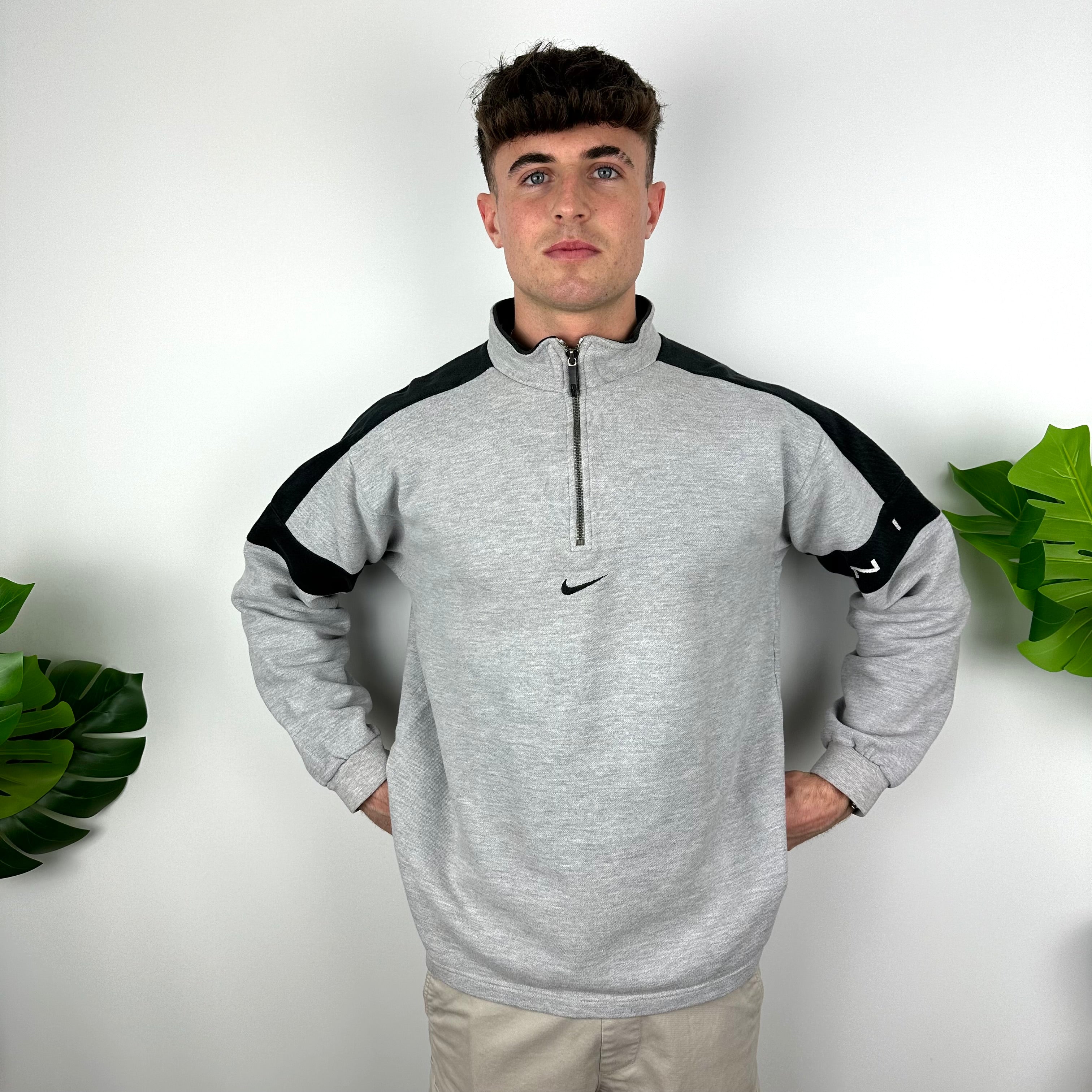 Nike Grey Embroidered Spell Out Quarter Zip Sweatshirt (L)