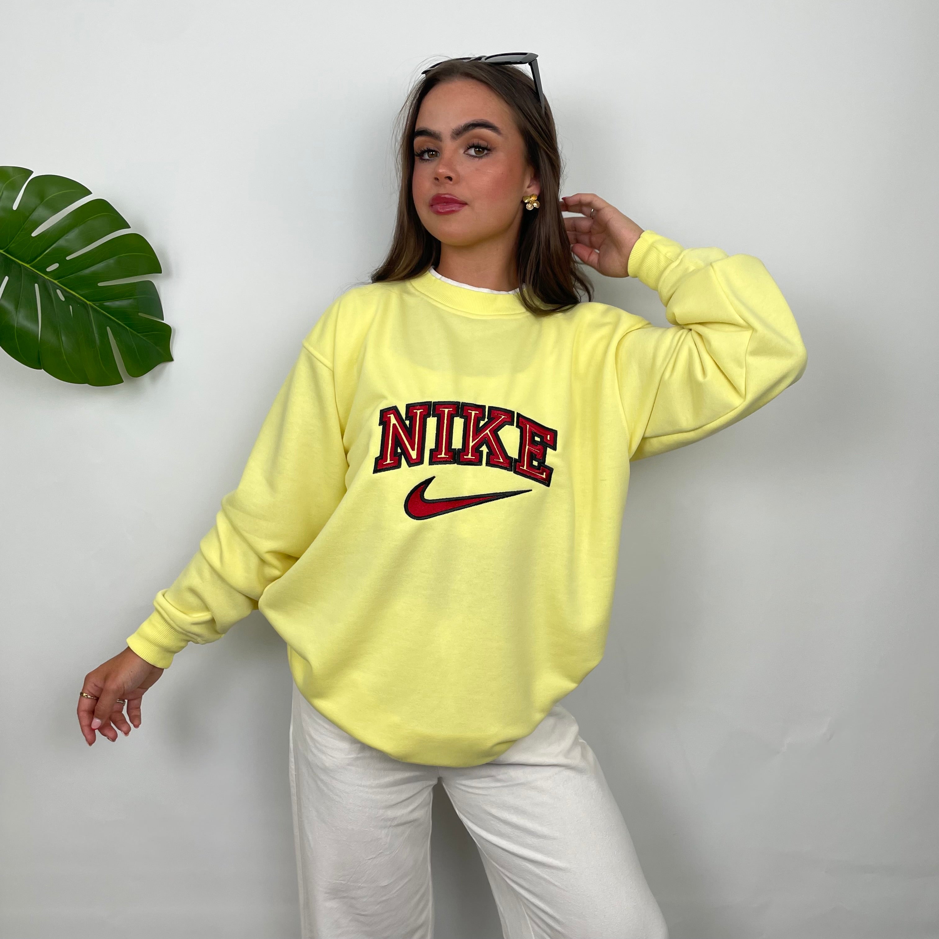 Nike Pastel Yellow Embroidered Spell Out Sweatshirt (L)