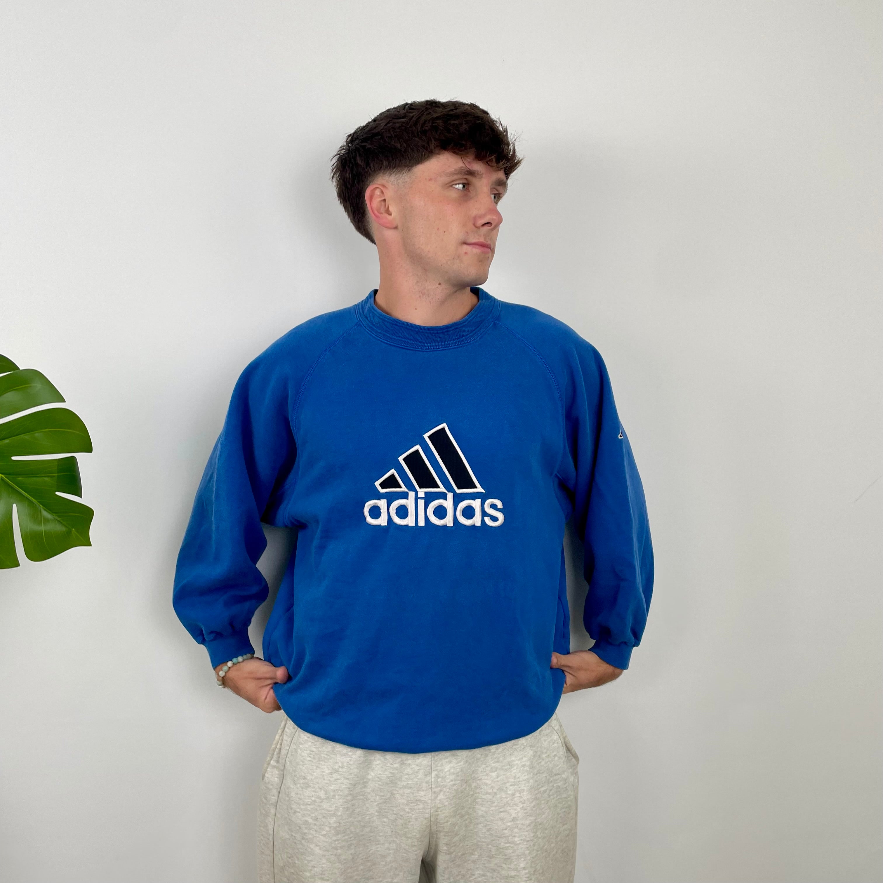 Adidas Blue Embroidered Spell Out Sweatshirt (M)