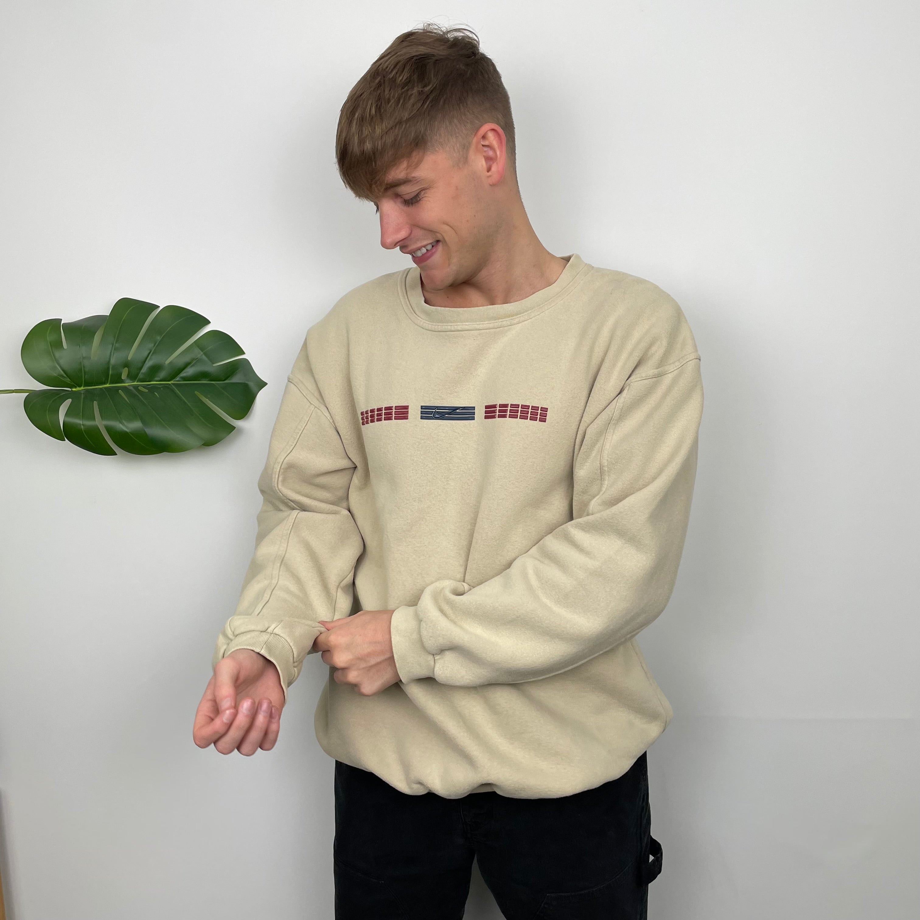 Nike Cream Embroidered Swoosh Sweatshirt (XL)