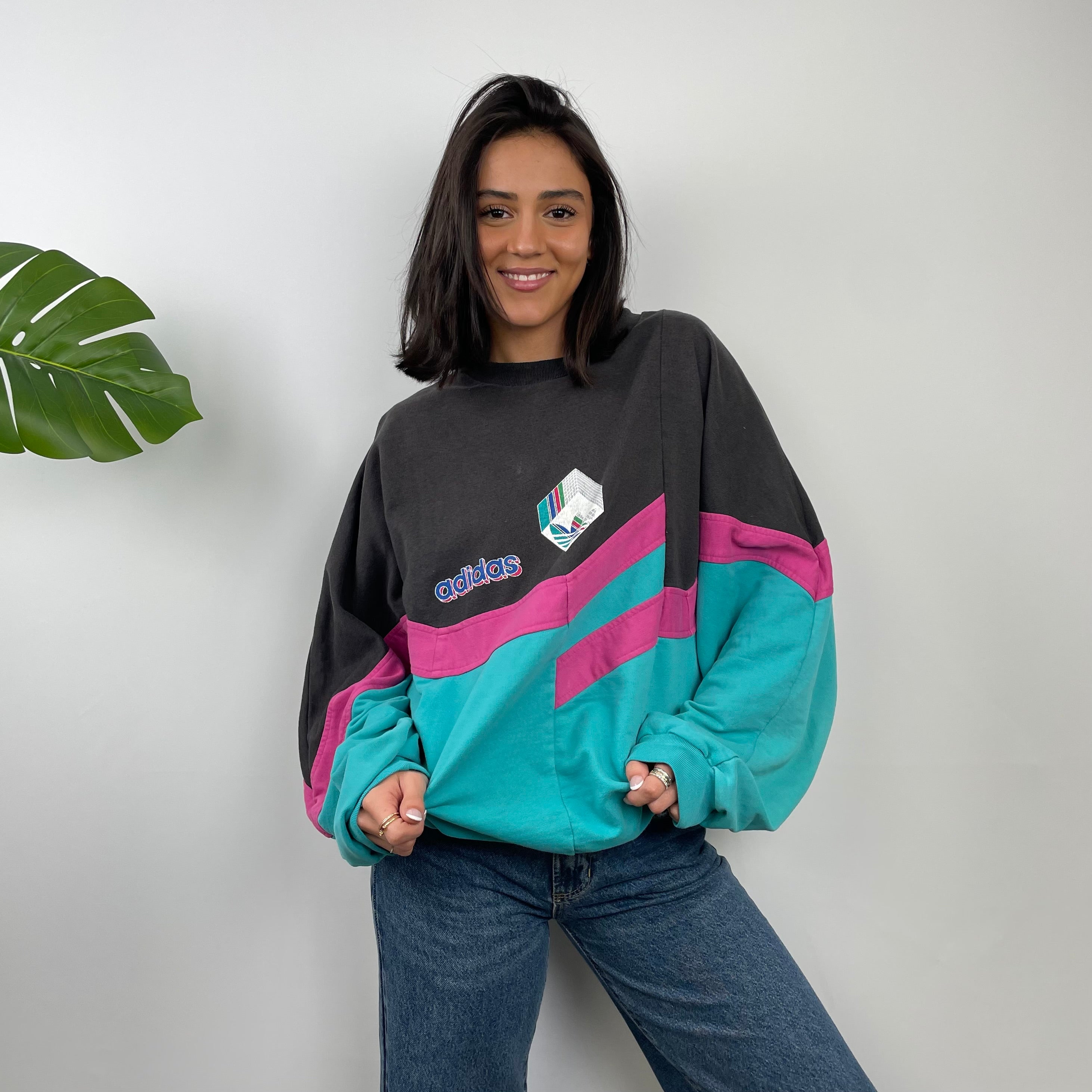 Adidas Colour Block Embroidered Spell Out Sweatshirt (L)