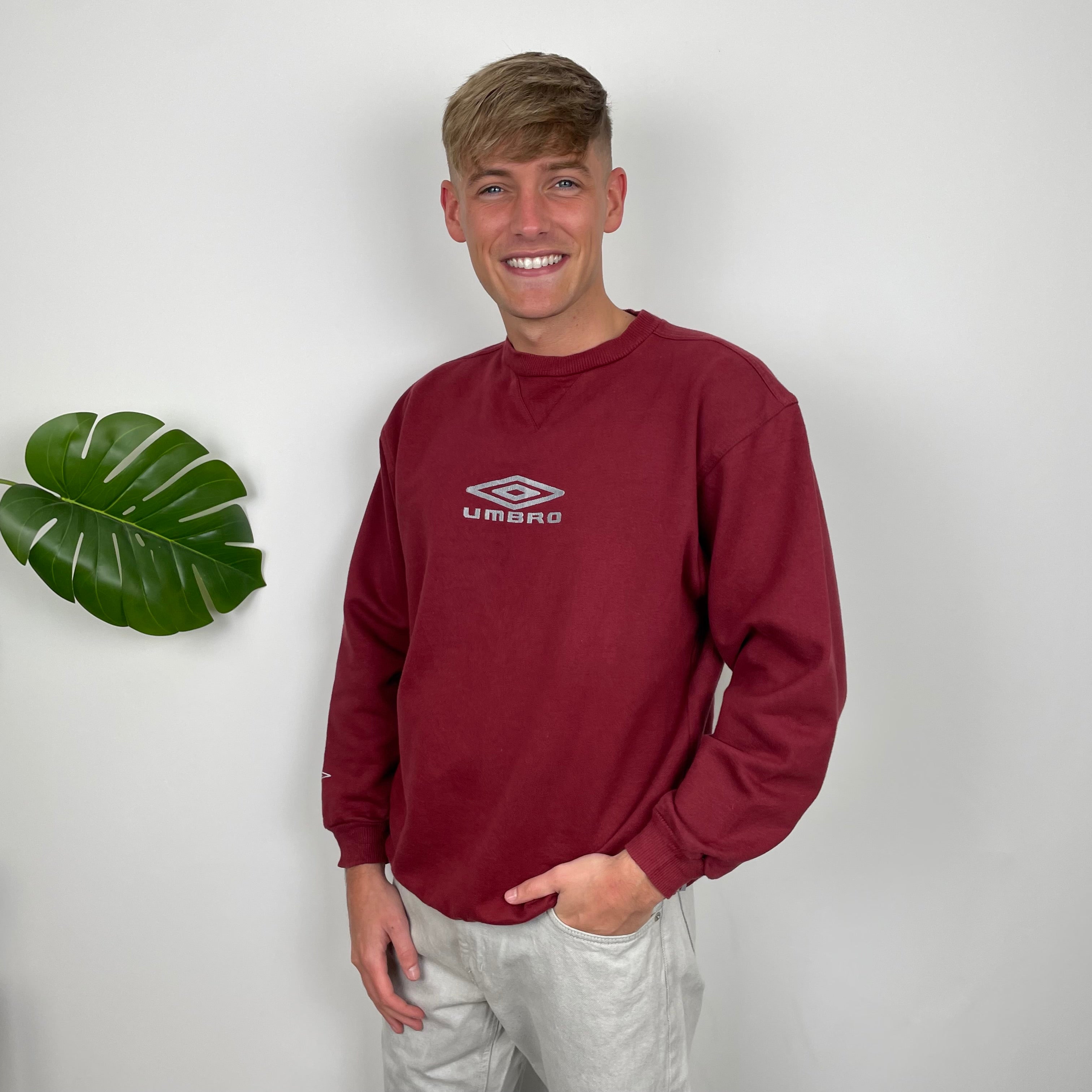 Umbro RARE Maroon Embroidered Spell Out Sweatshirt (L)