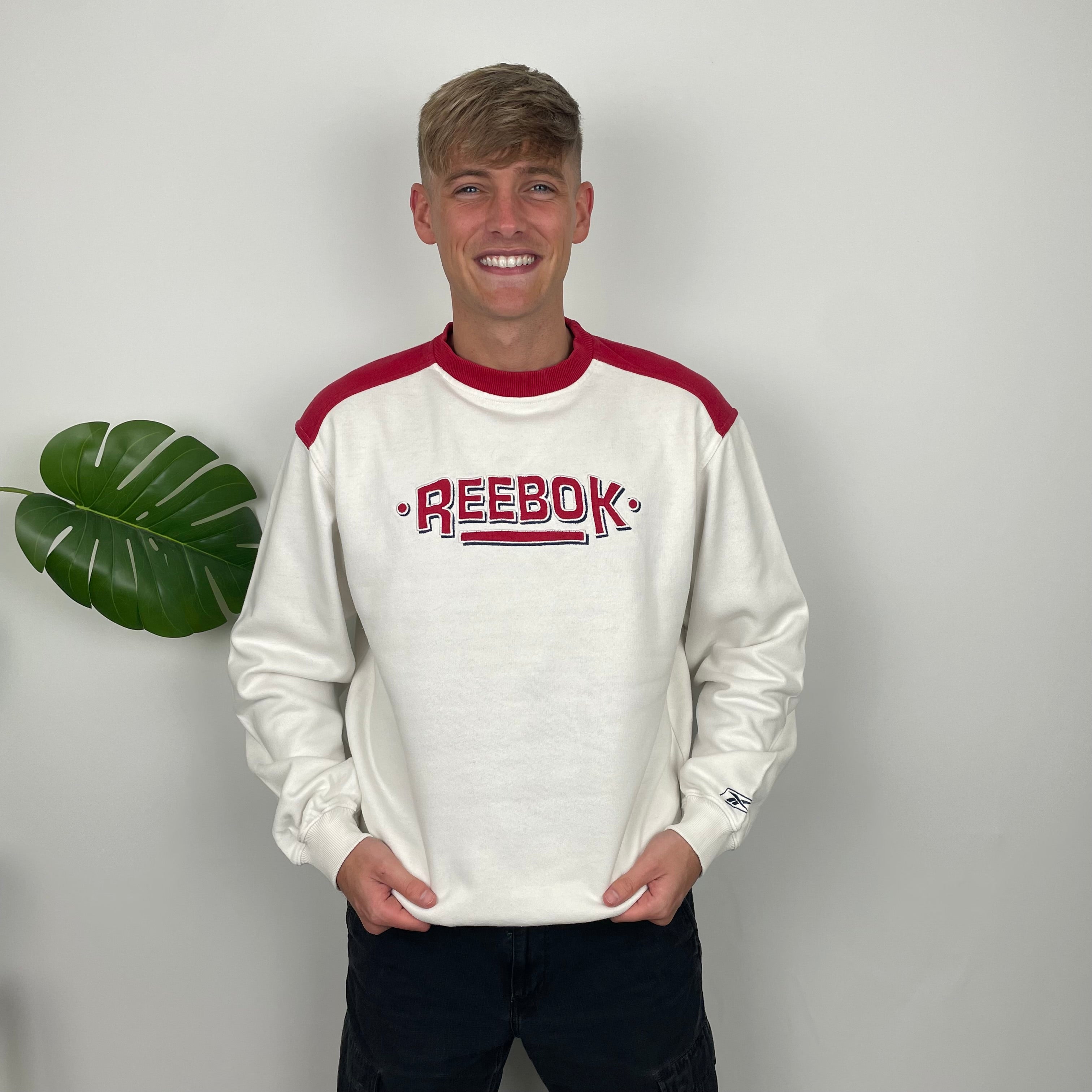 Reebok White Embroidered Spell Out Sweatshirt (L)