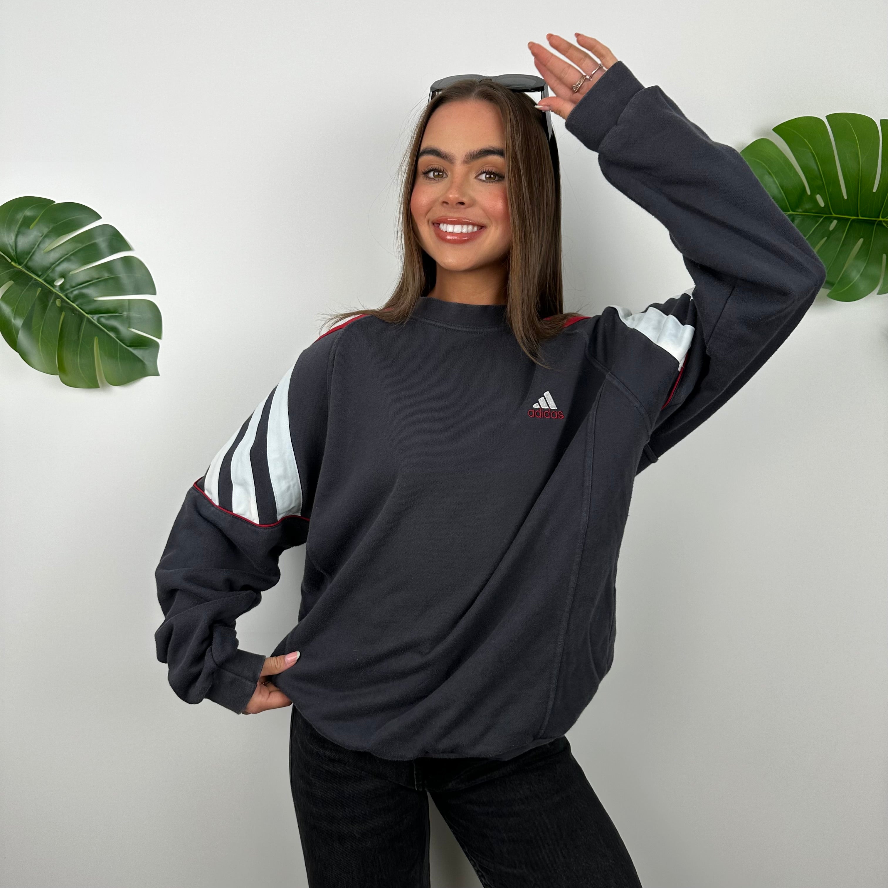 Adidas Black Embroidered Spell Out Sweatshirt (L)