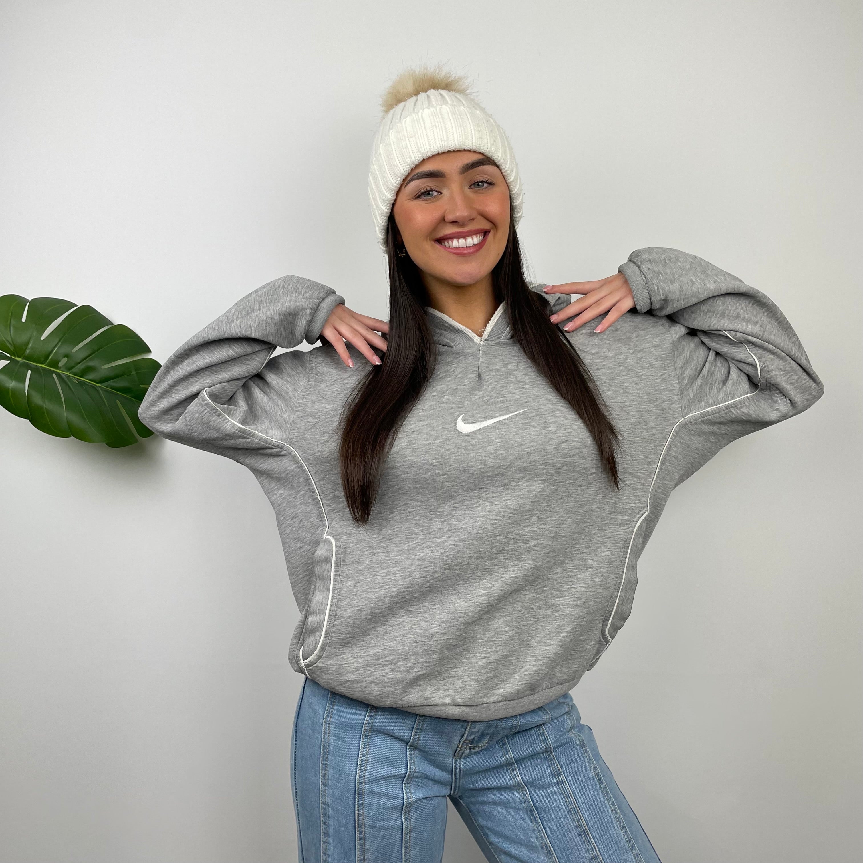 Nike Grey Embroidered Centre Swoosh Hoodie (S)