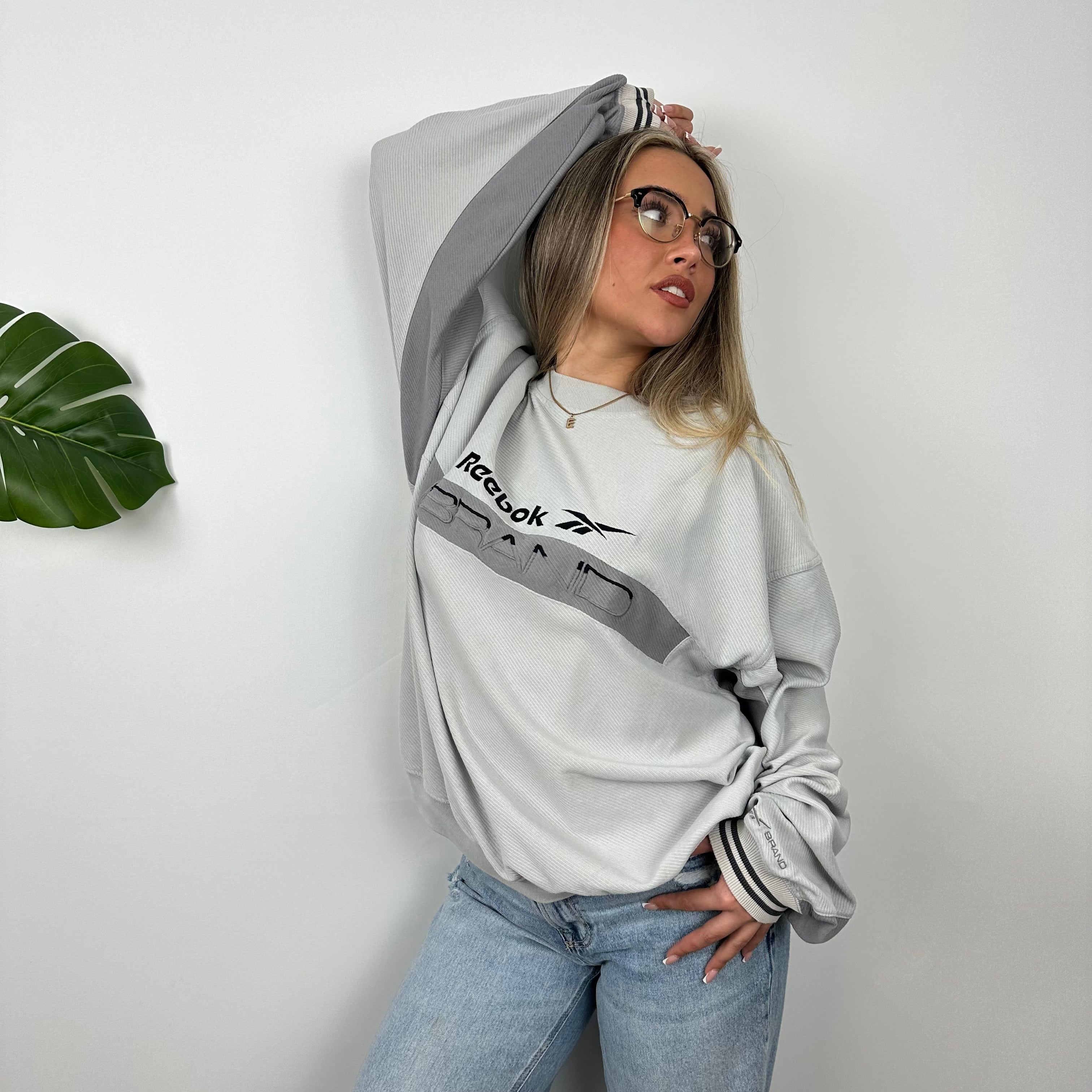 Reebok Brand Grey Embroidered Spell Out Sweatshirt (L)