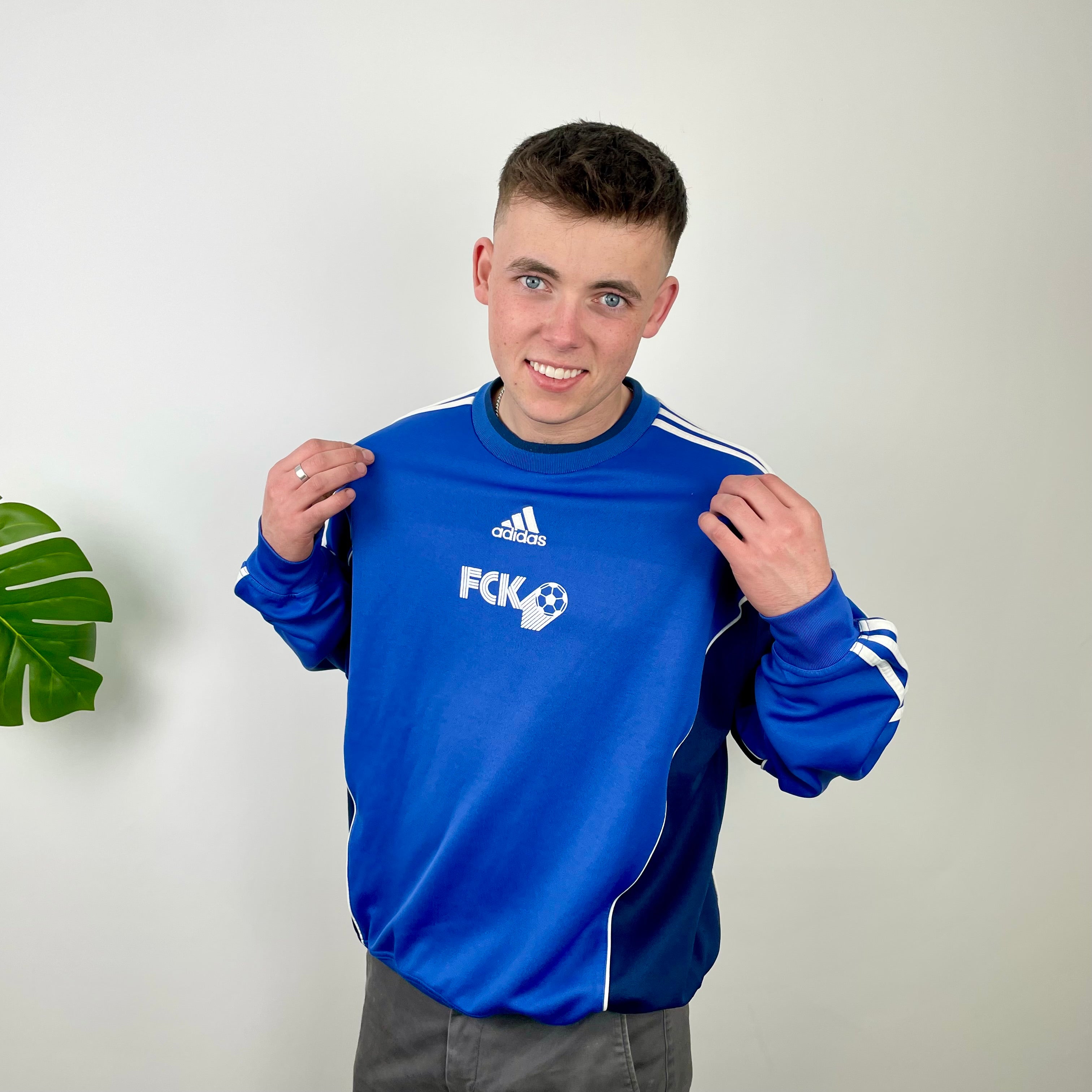 Adidas Blue Embroidered Spell Out Sweatshirt (L)