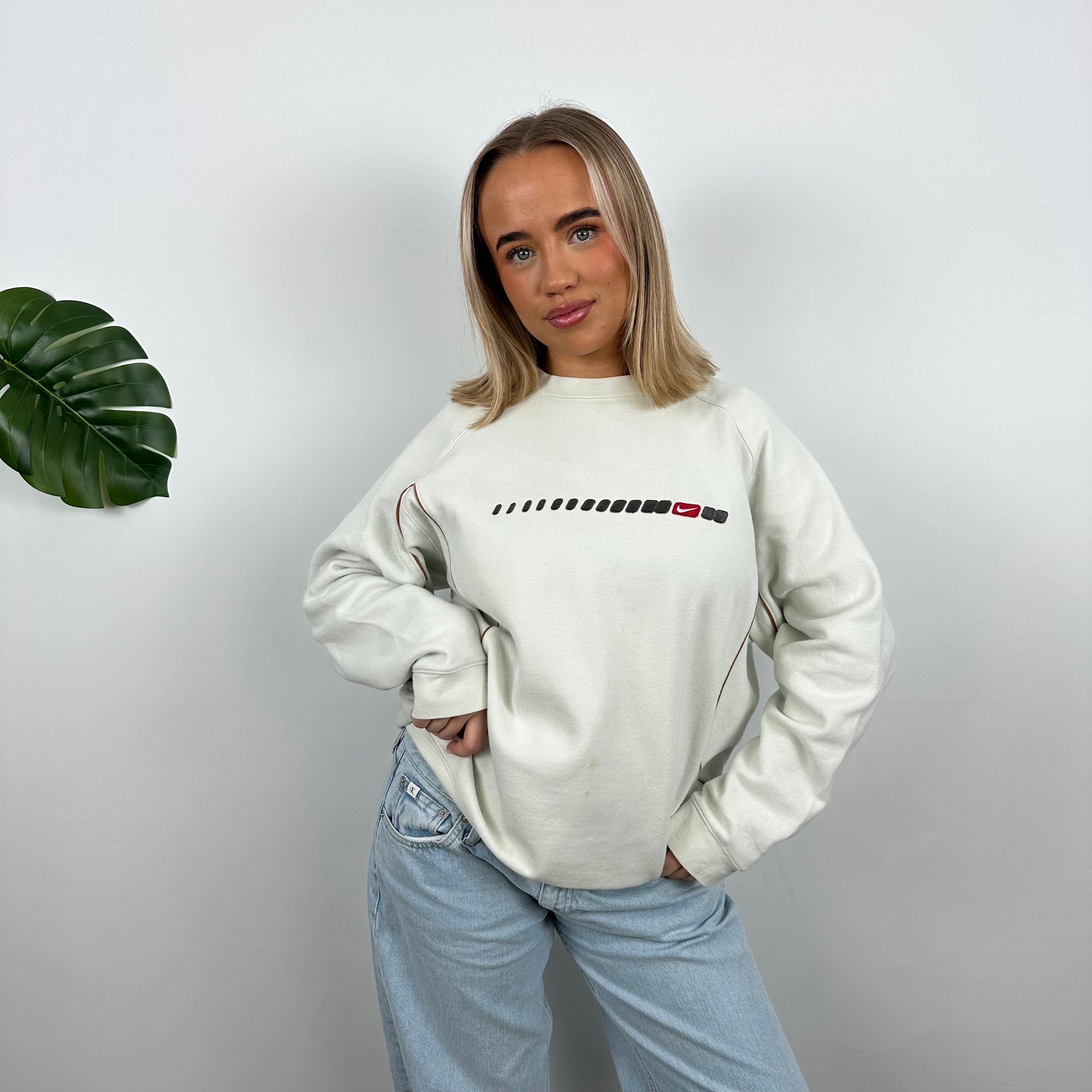 Nike White Embroidered Swoosh Sweatshirt (M)