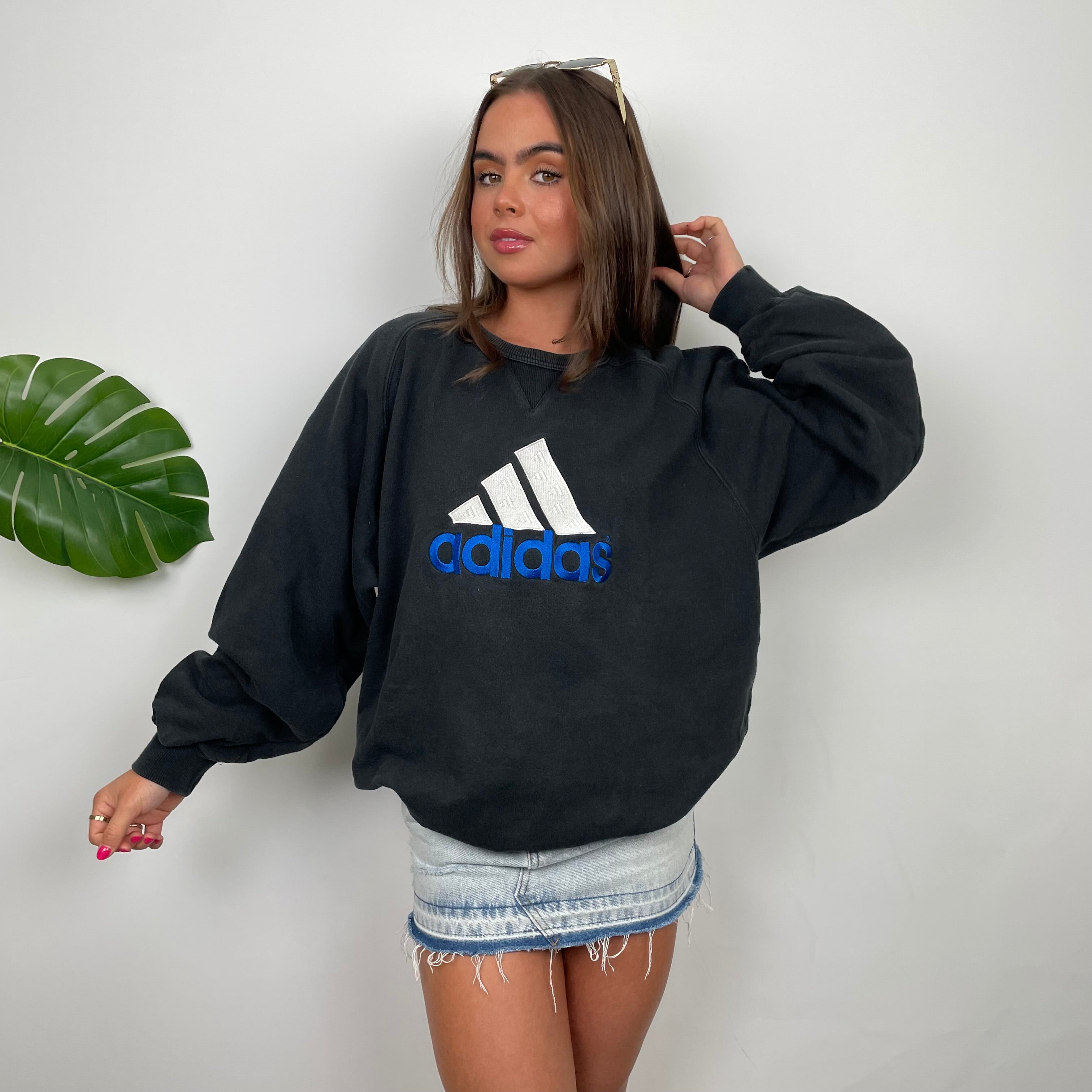 Adidas Black Embroidered Spell Out Sweatshirt (L)