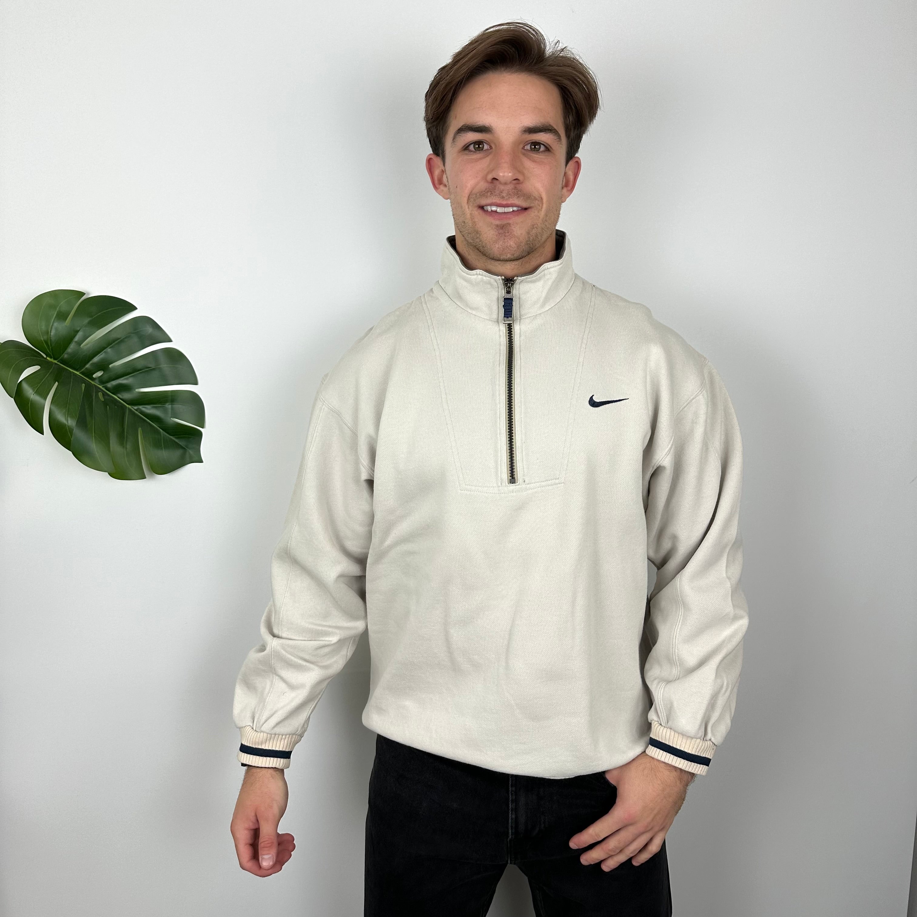 Nike RARE Cream Embroidered Spell Quarter Zip Sweatshirt (M)