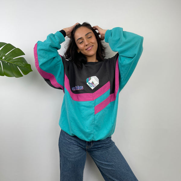 Adidas Colour Block Embroidered Spell Out Sweatshirt (L)