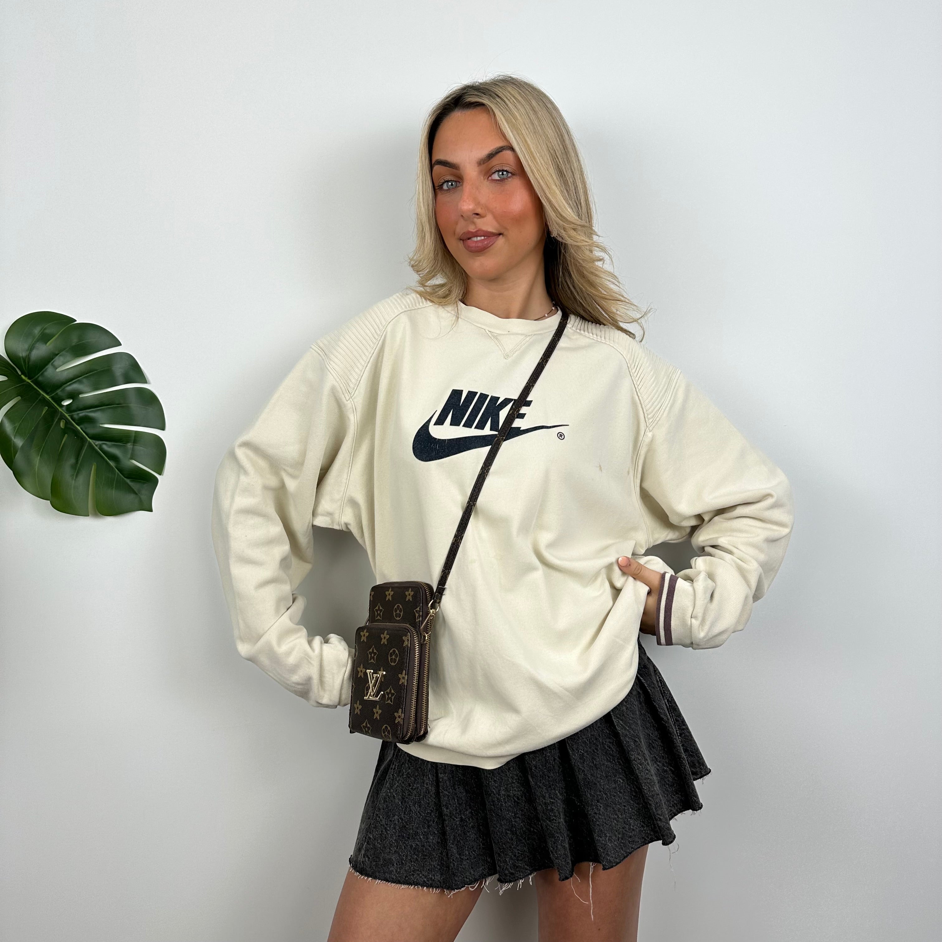 Nike Cream Embroidered Spell Out Sweatshirt (L)