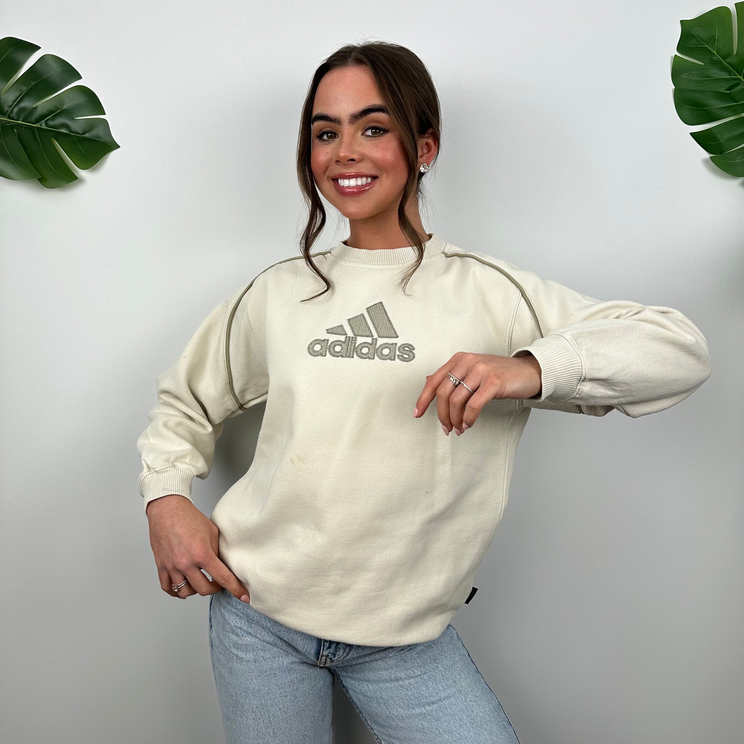 Adidas Cream Embroidered Spell Out Sweatshirt (S)