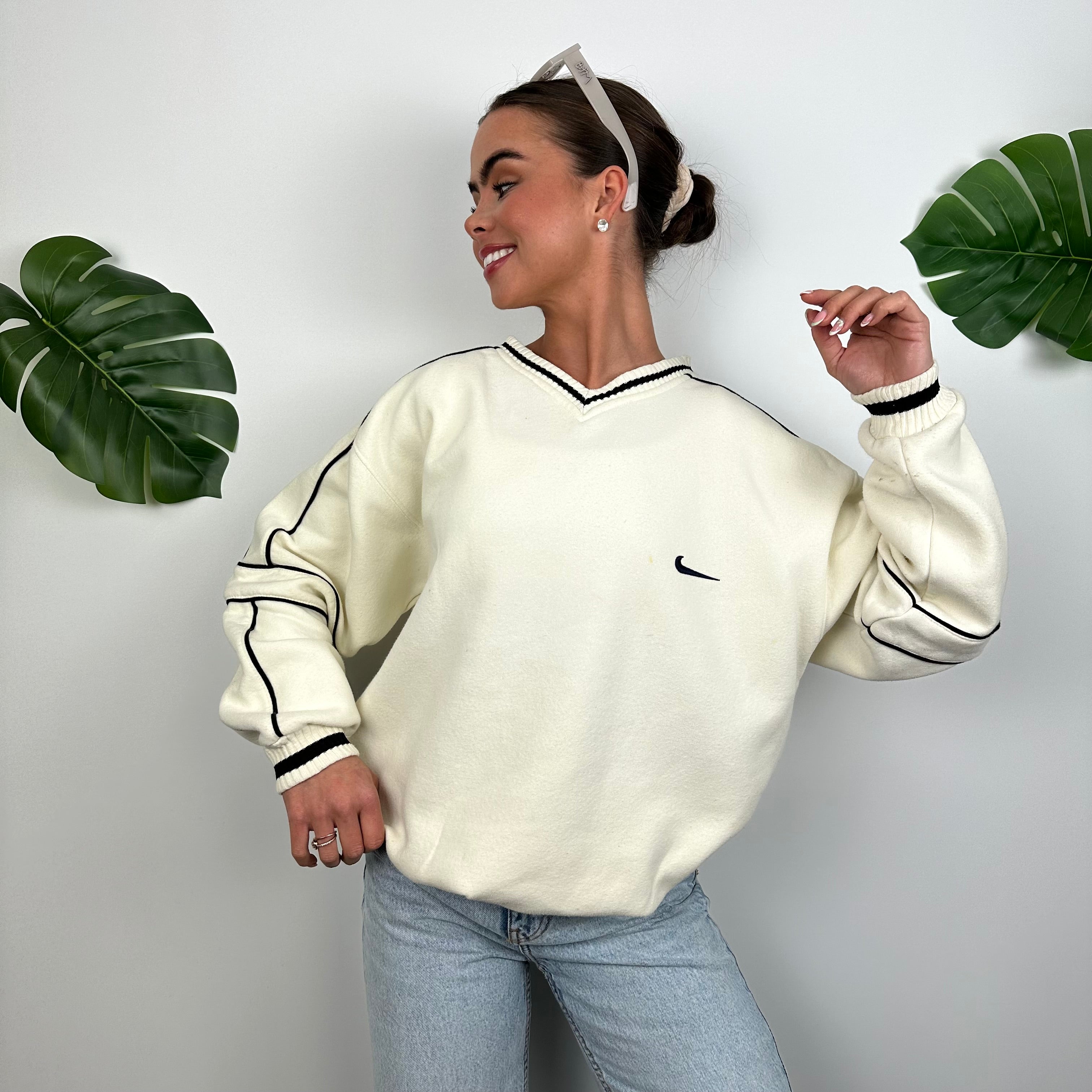 Nike Cream Embroidered Swoosh Sweatshirt (M)