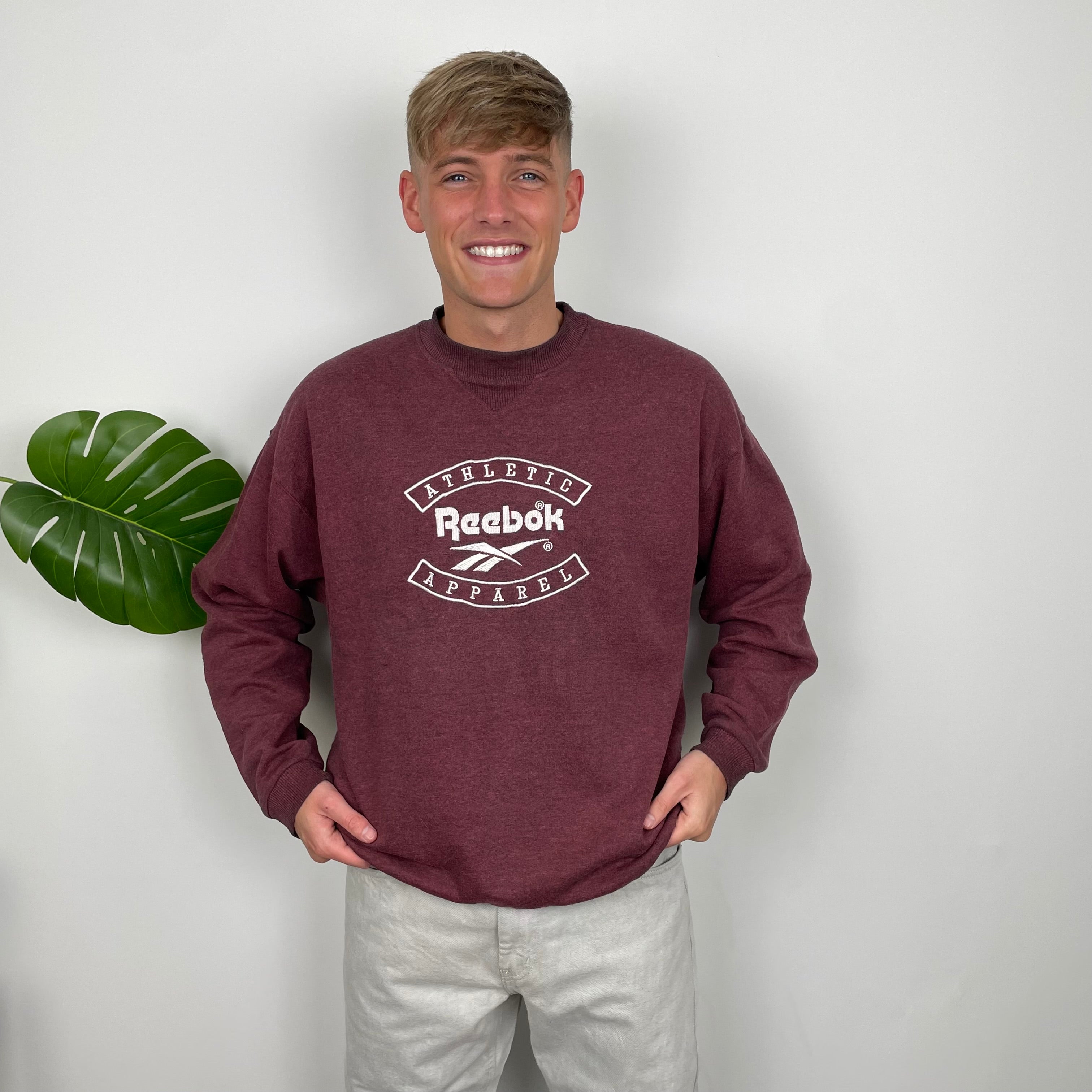 Reebok RARE Maroon Embroidered Spell Out Sweatshirt (M)