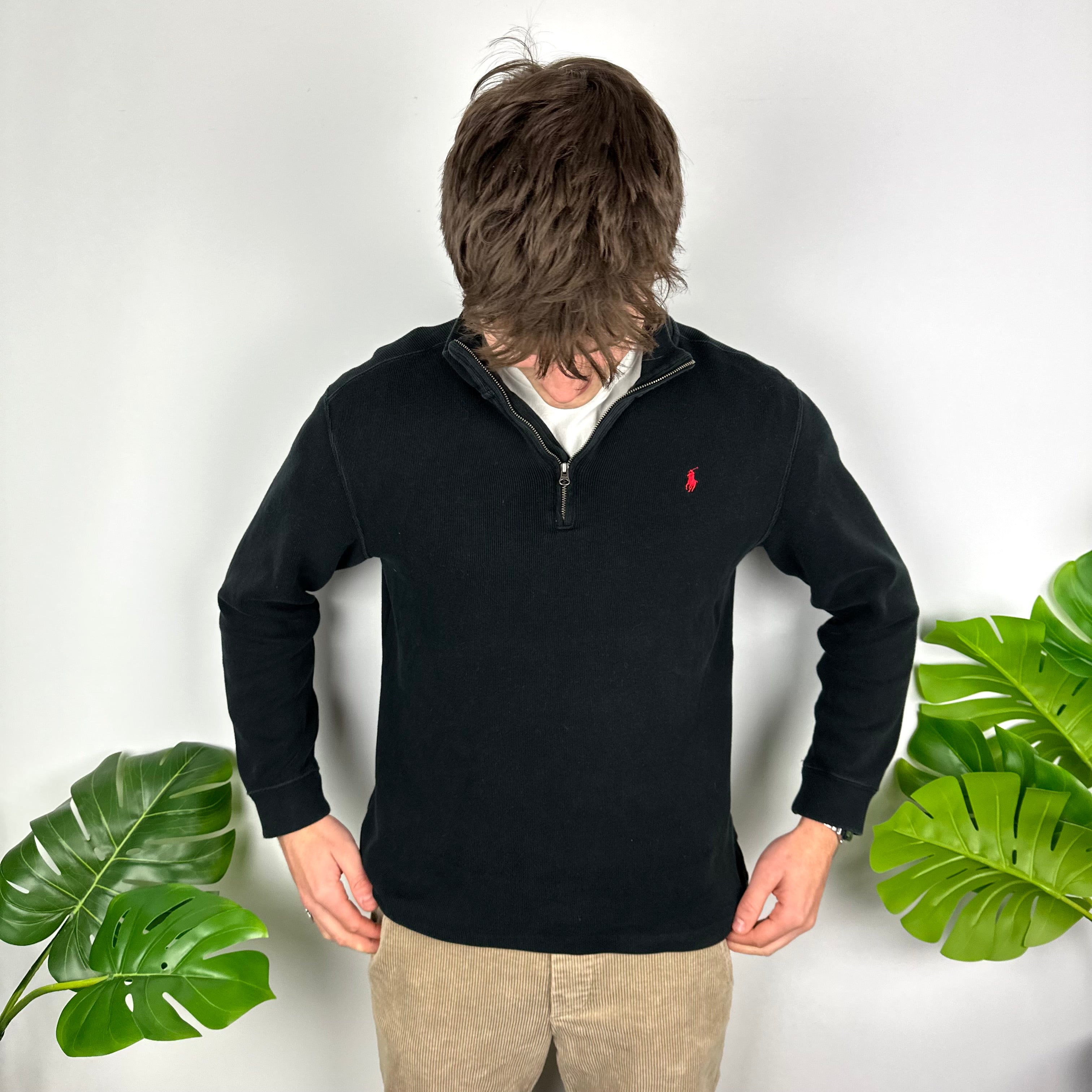 Polo Ralph Lauren Black Embroidered Logo Quarter Zip Sweatshirt (M)