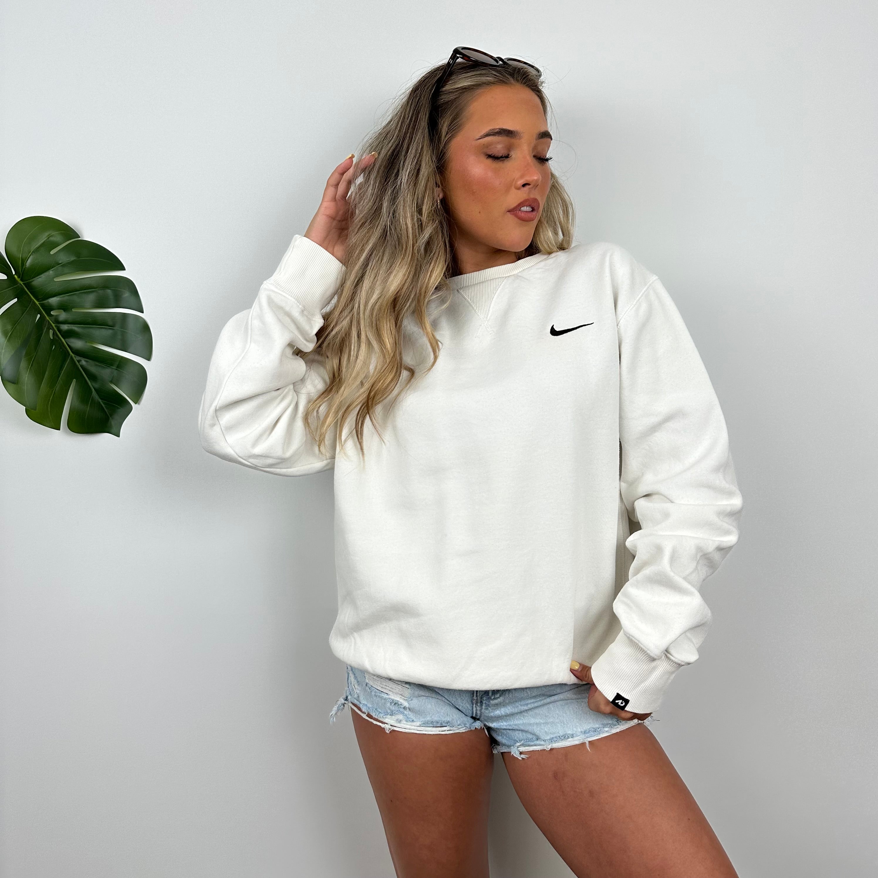 Nike White Embroidered Swoosh Sweatshirt (L)