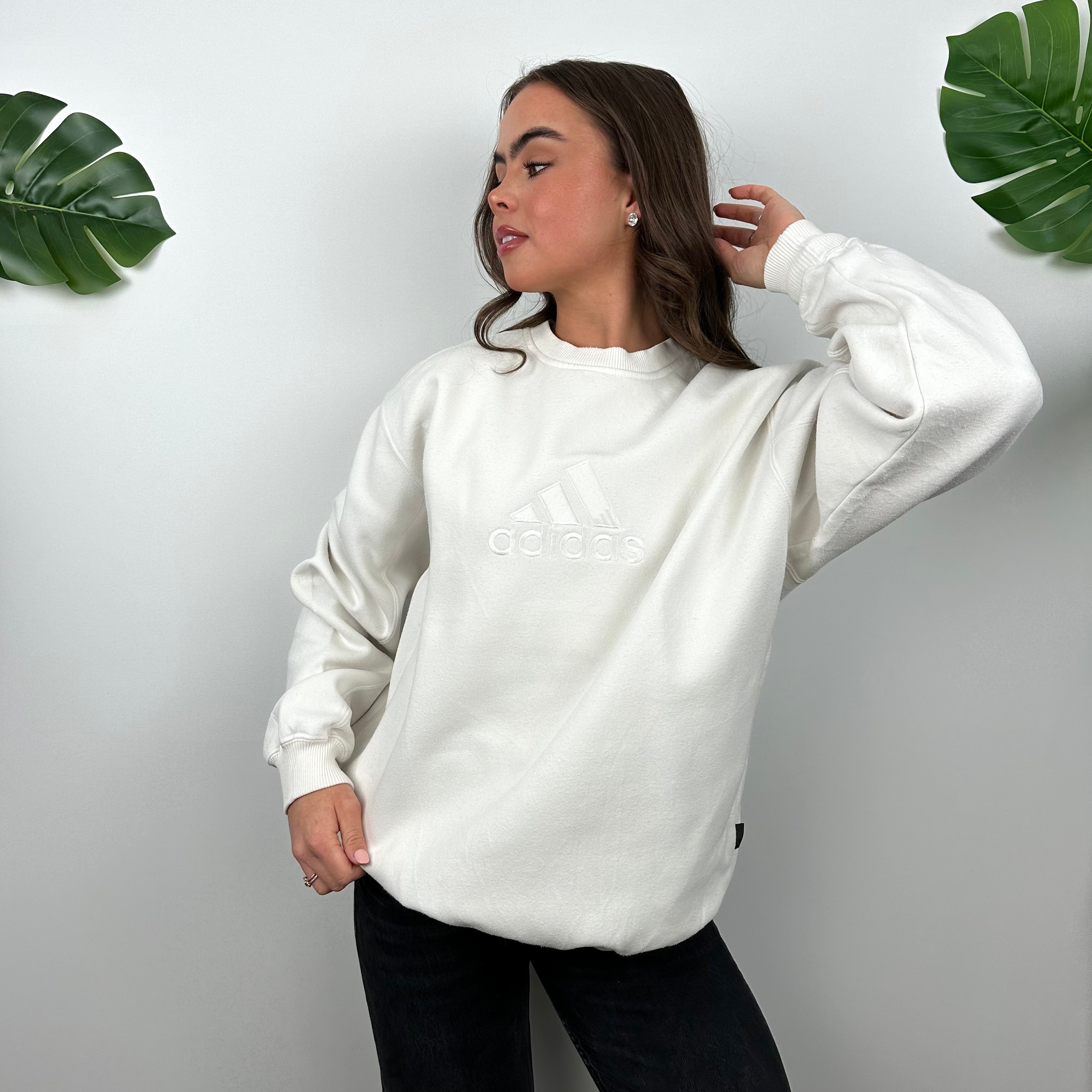 Adidas White Embroidered Spell Out Sweatshirt (M)