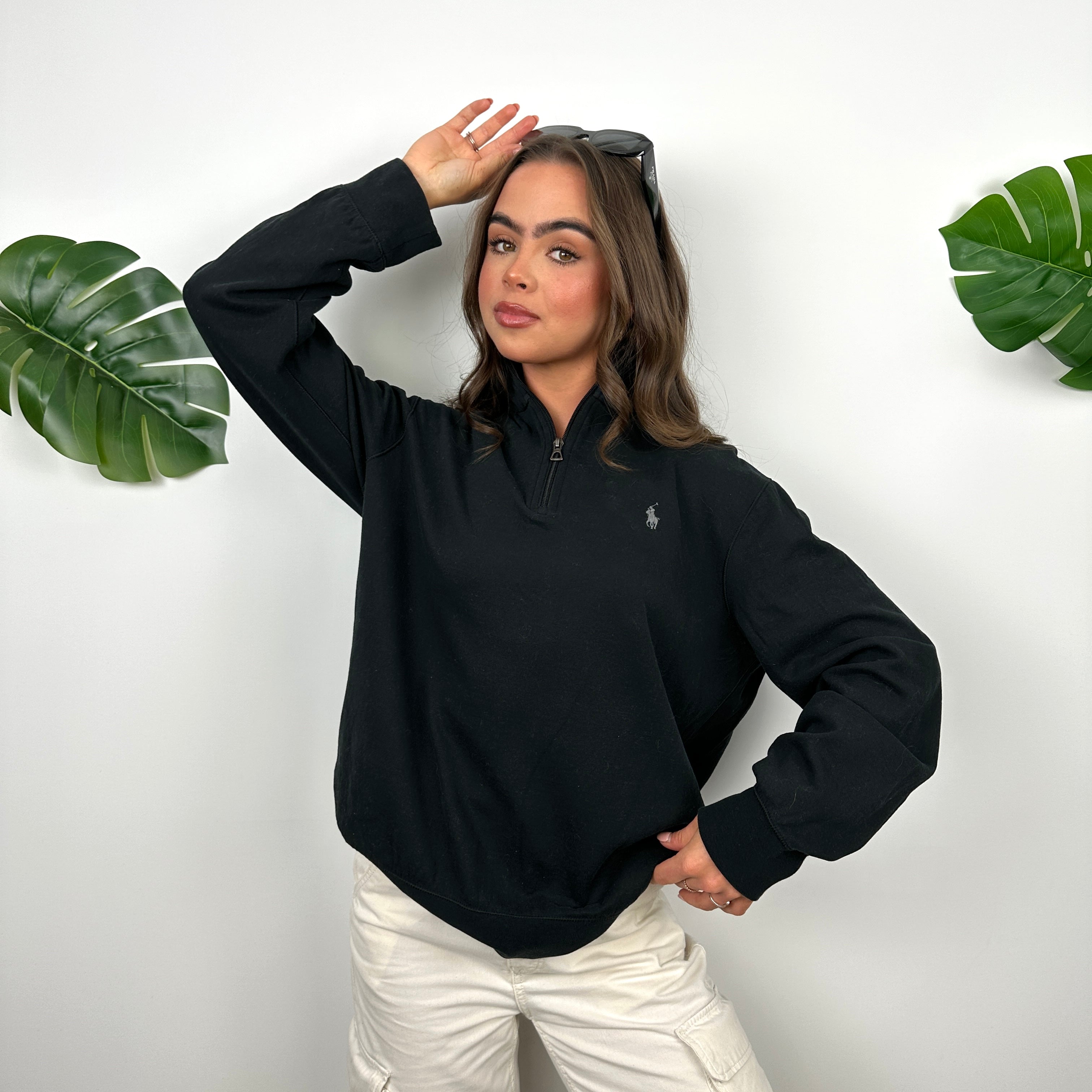 Polo Ralph Lauren Black Embroidered Logo Quarter Zip Sweatshirt (M)