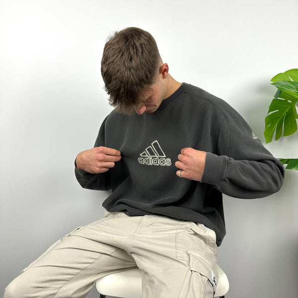 Adidas Grey Embroidered Spell Out Sweatshirt (XL)