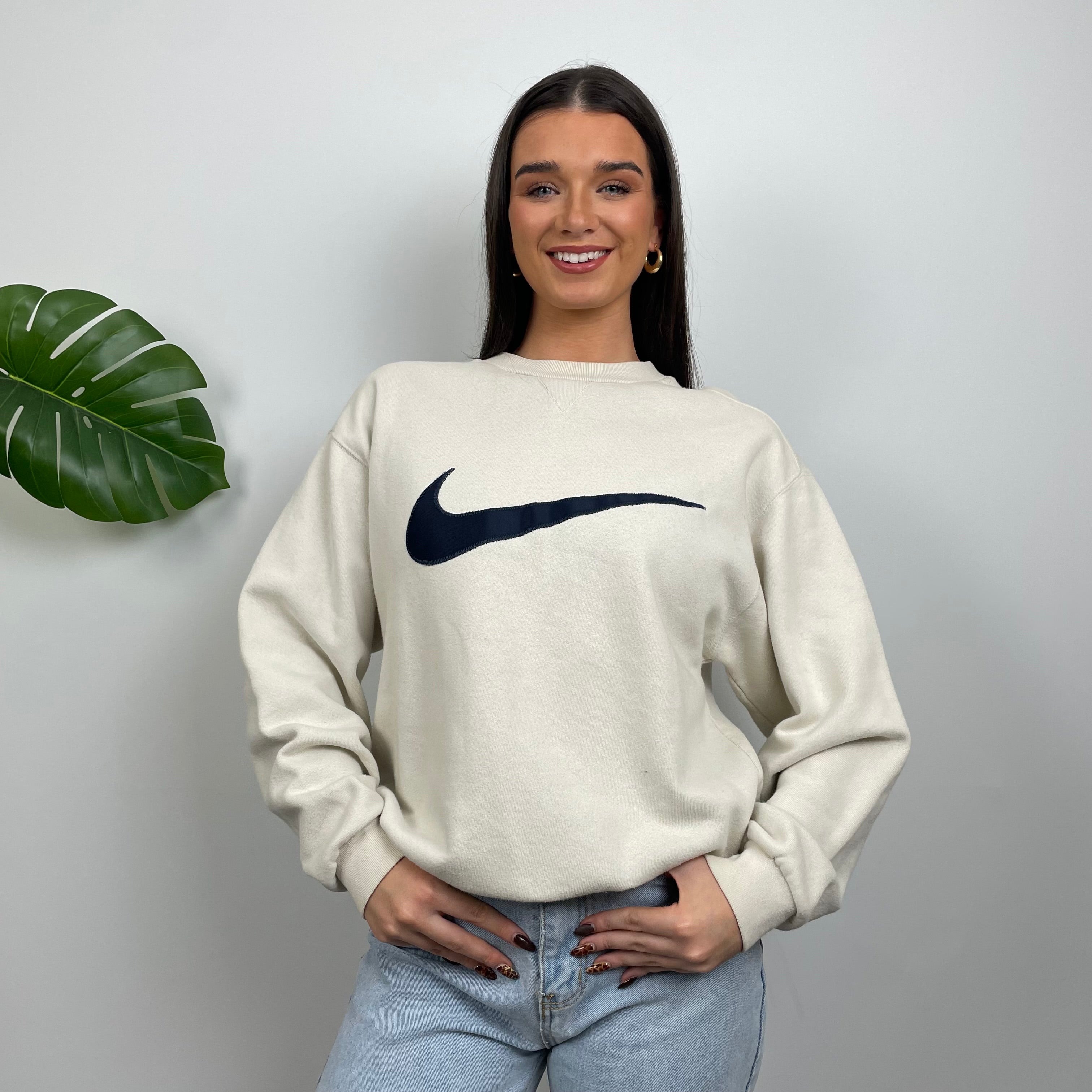 Nike Cream Embroidered Swoosh Sweatshirt (S)