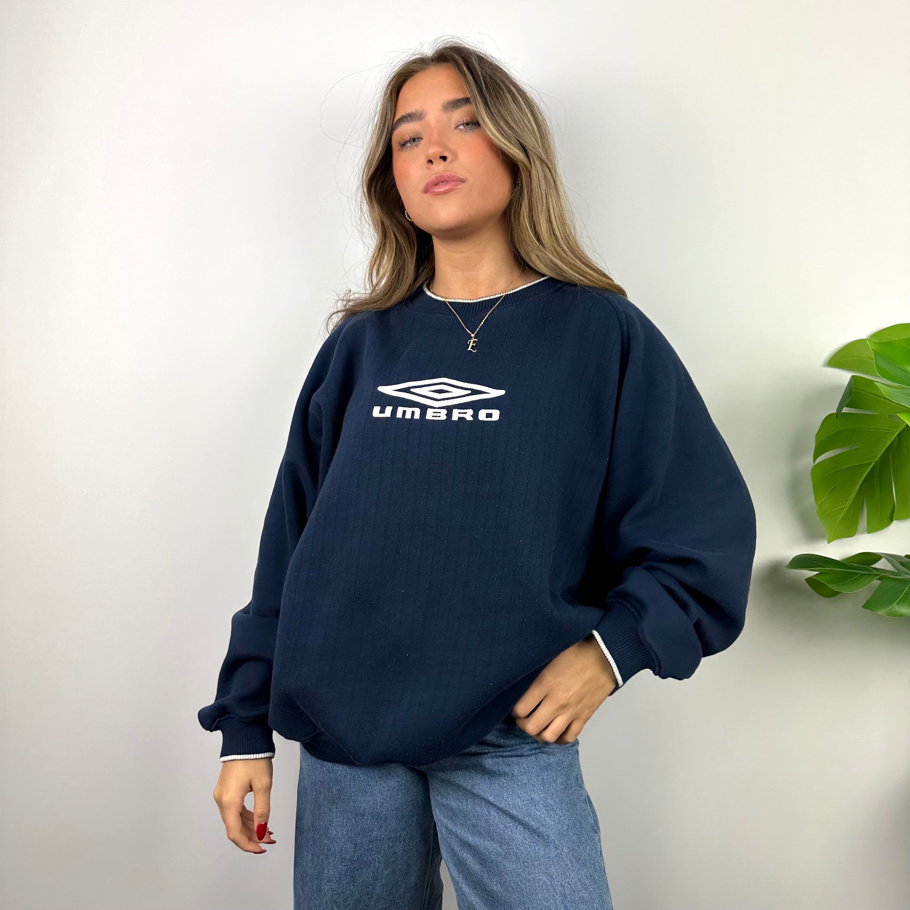 Umbro Navy Embroidered Spell Out Sweatshirt (XL)