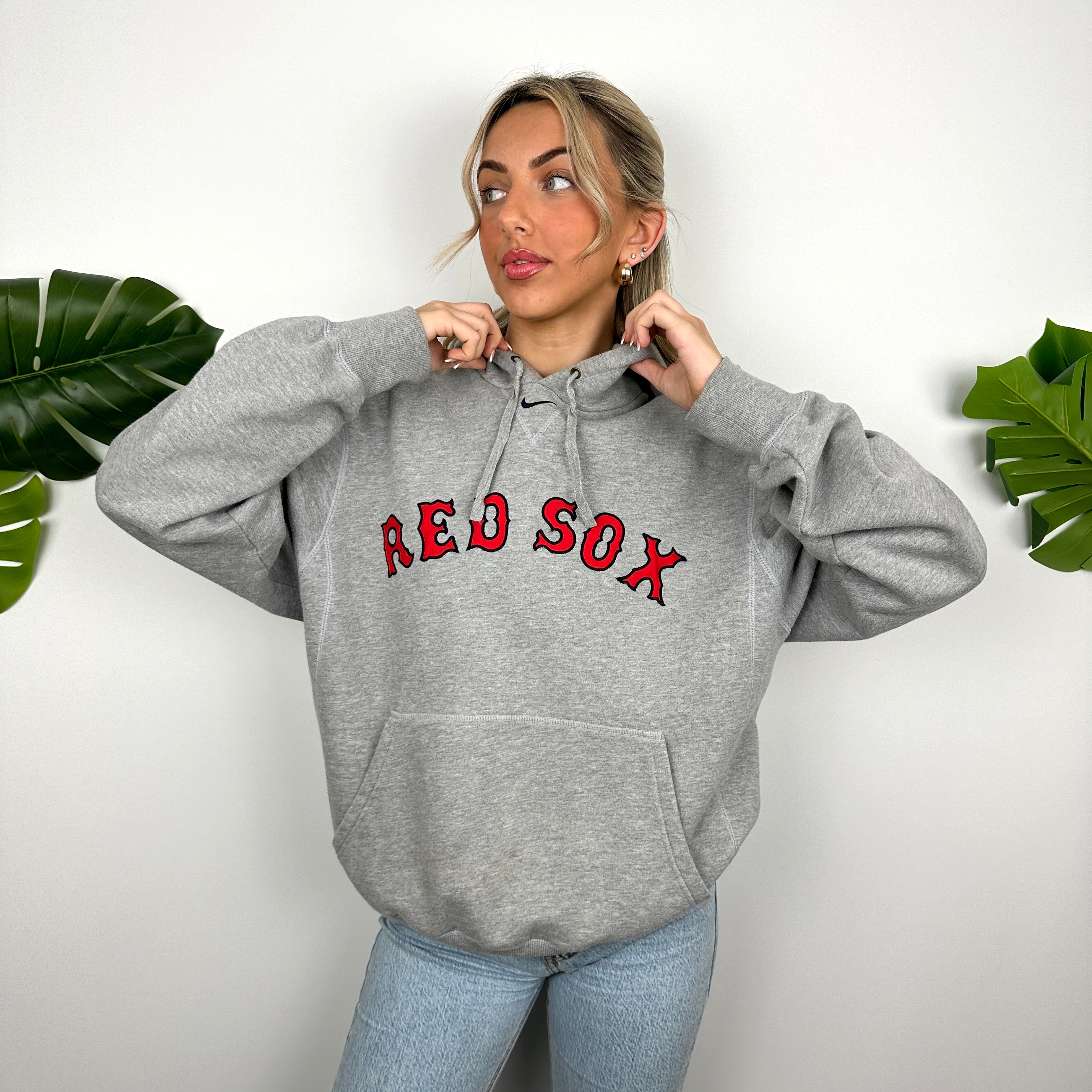 Nike X Boston Red Sox Grey Embroidered Spell Out Hoodie (M)