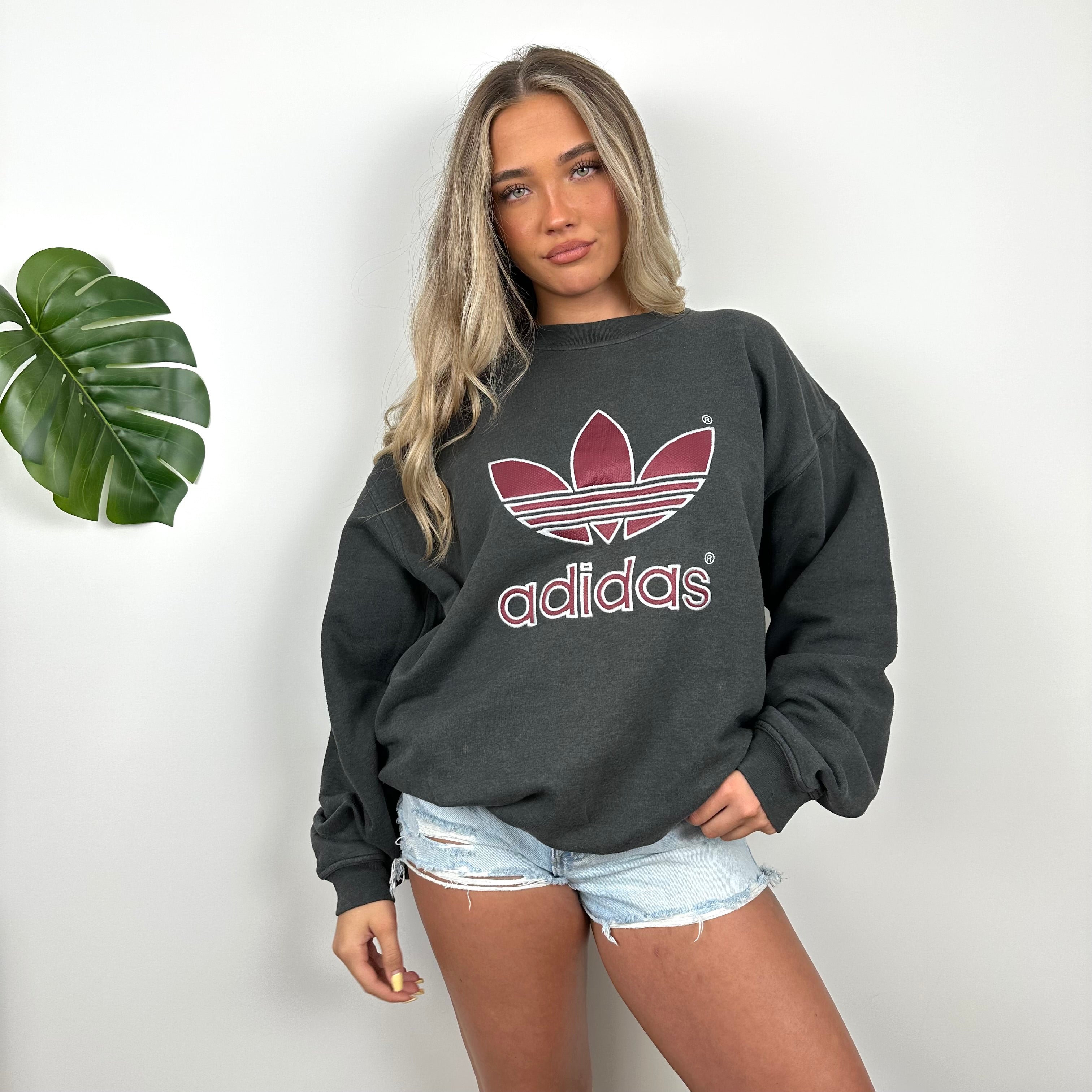 Adidas Grey Embroidered Spell Out Sweatshirt (M)