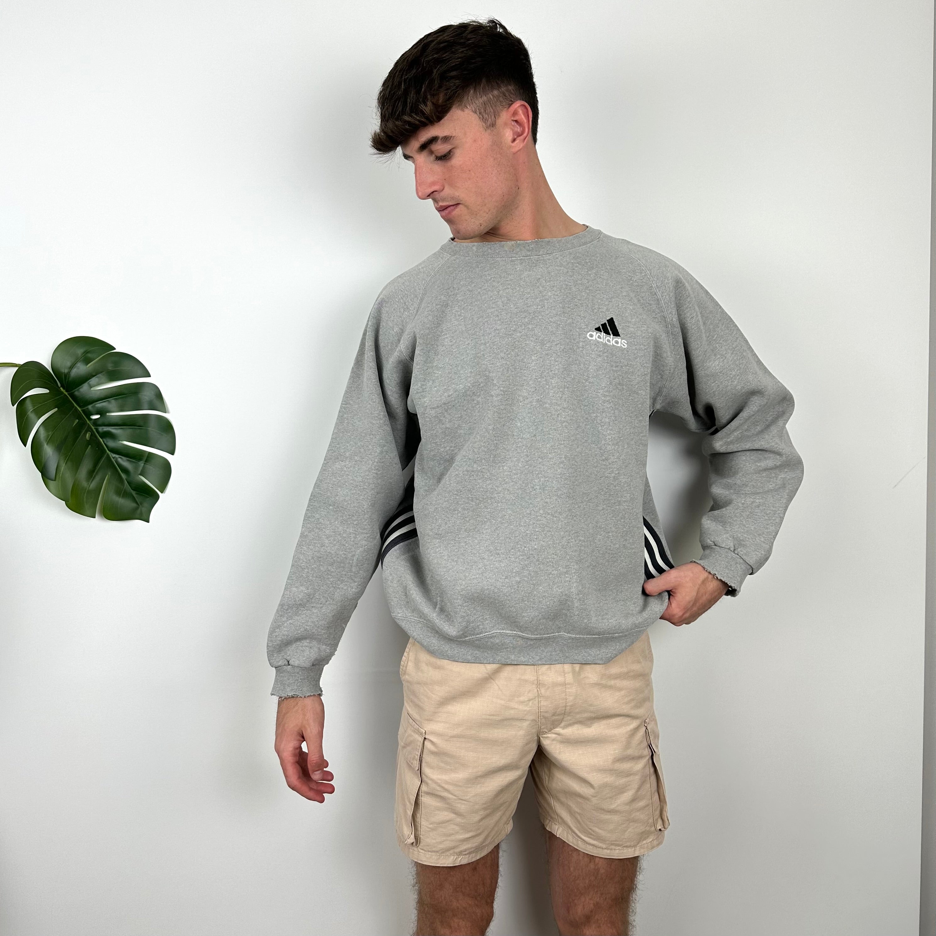 Adidas Grey Embroidered Spell Out Sweatshirt (M)