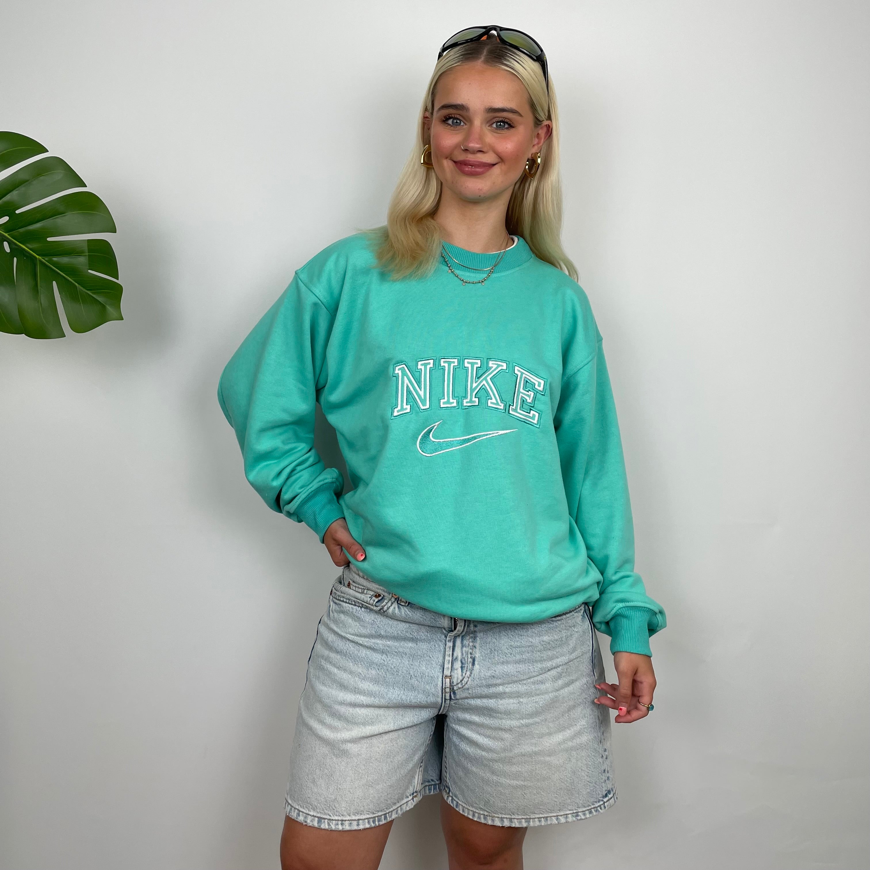 Nike Turquoise Embroidered Spell Out Sweatshirt (M)