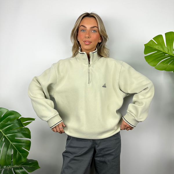 Adidas Cream Embroidered Spell Out Quarter Zip Sweatshirt (L)