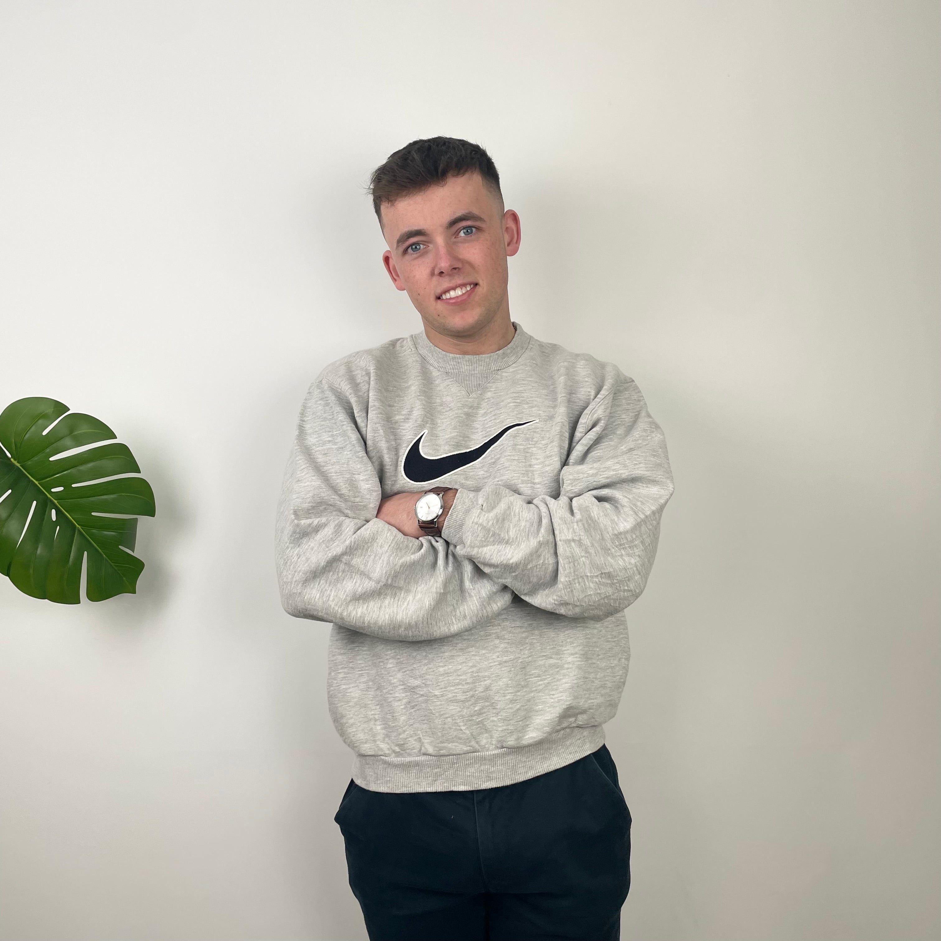 Nike Grey Embroidered Swoosh Sweatshirt (L)