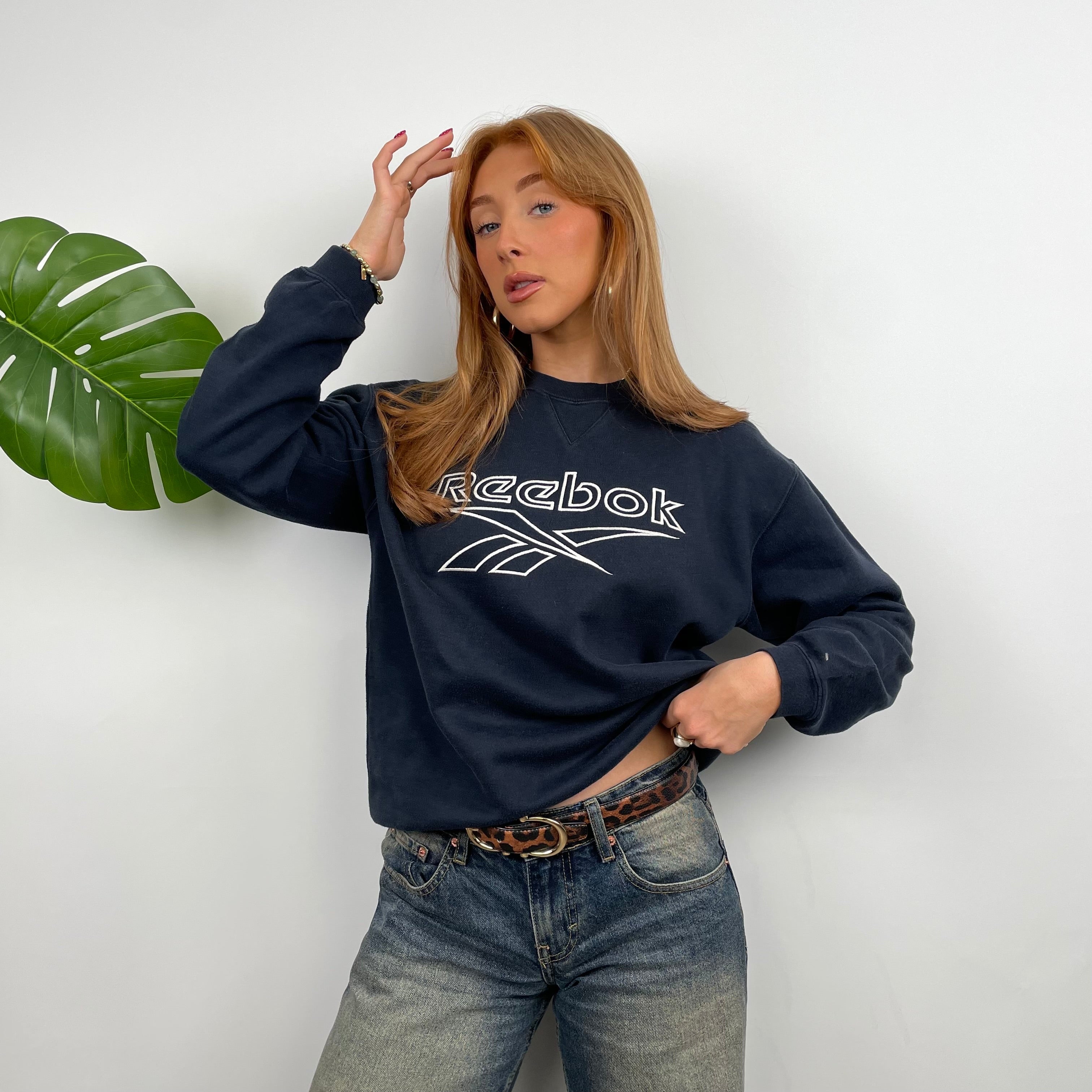 Reebok RARE Navy Embroidered Spell Out Sweatshirt (S)