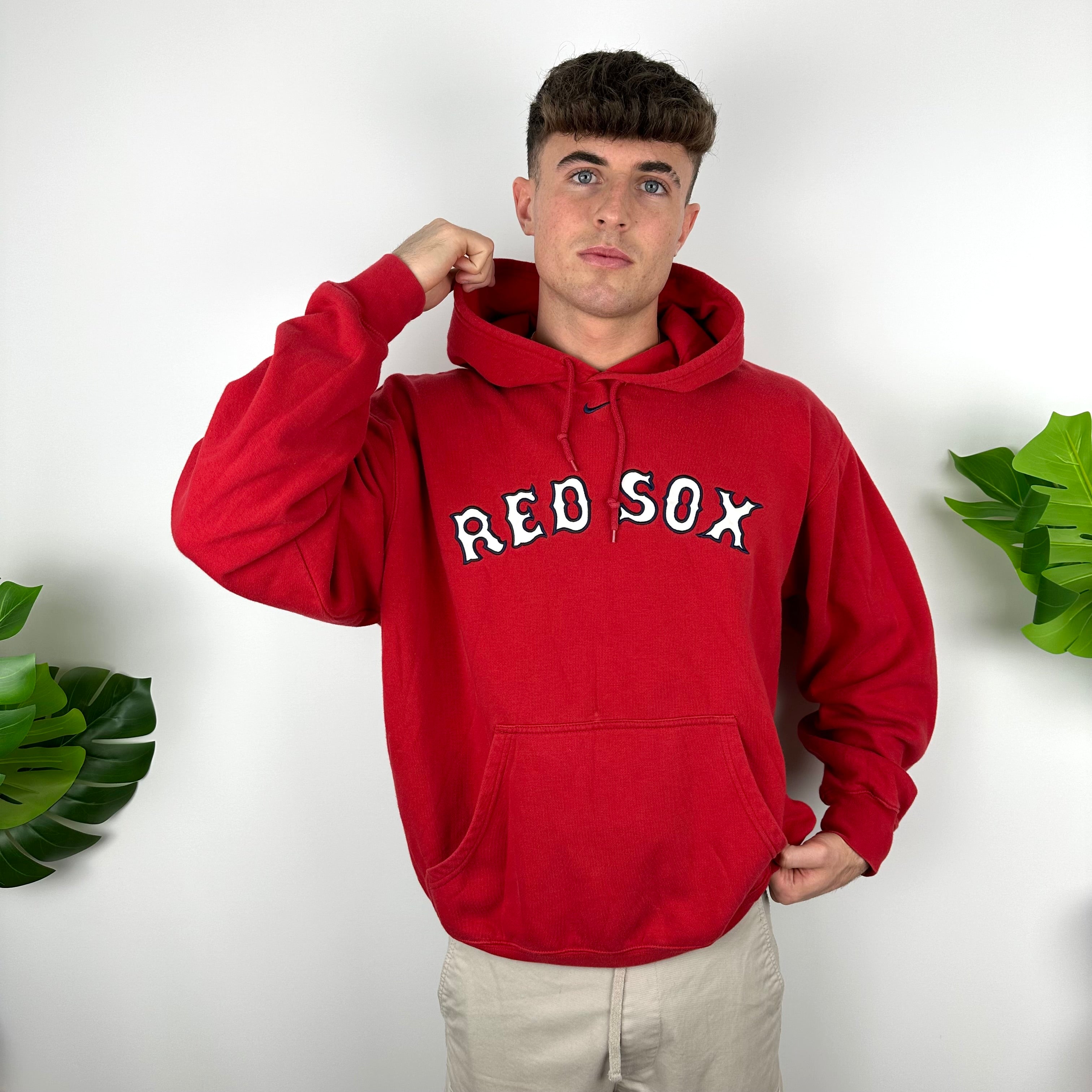 Nike X Boston Red Sox Red Embroidered Spell Out Hoodie (L)