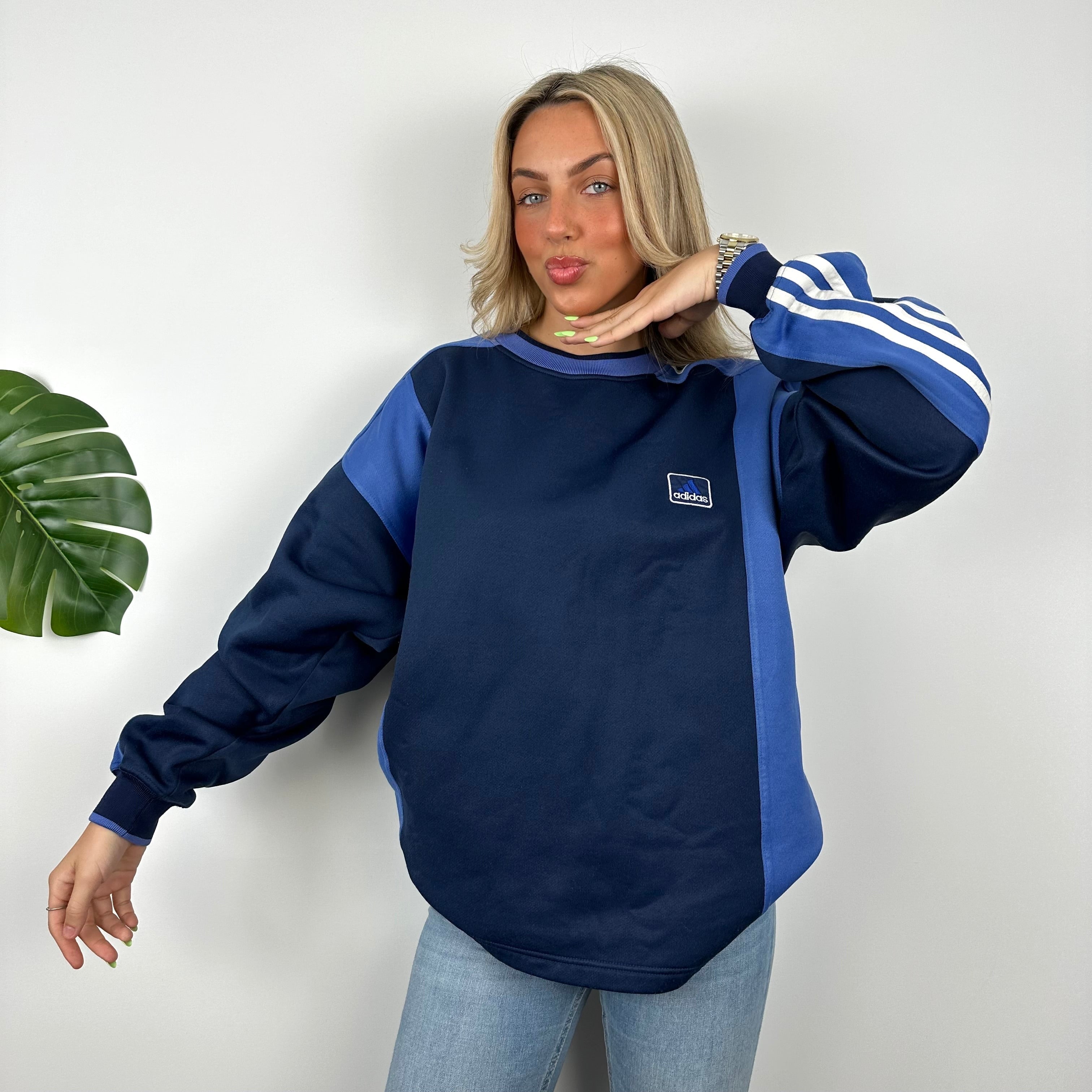 Adidas Blue Embroidered Spell Out Sweatshirt (L)