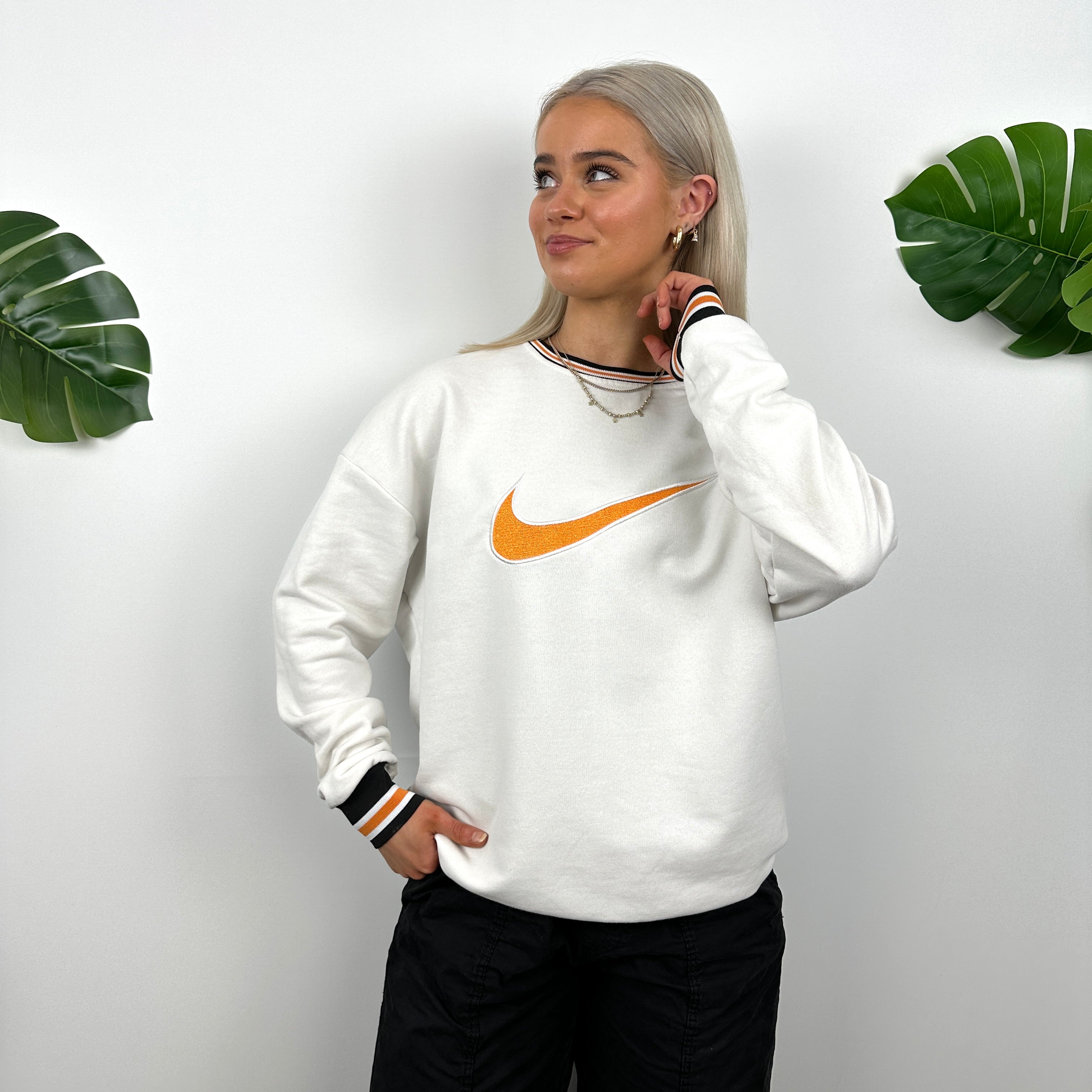 Nike White Embroidered Swoosh Sweatshirt (M)