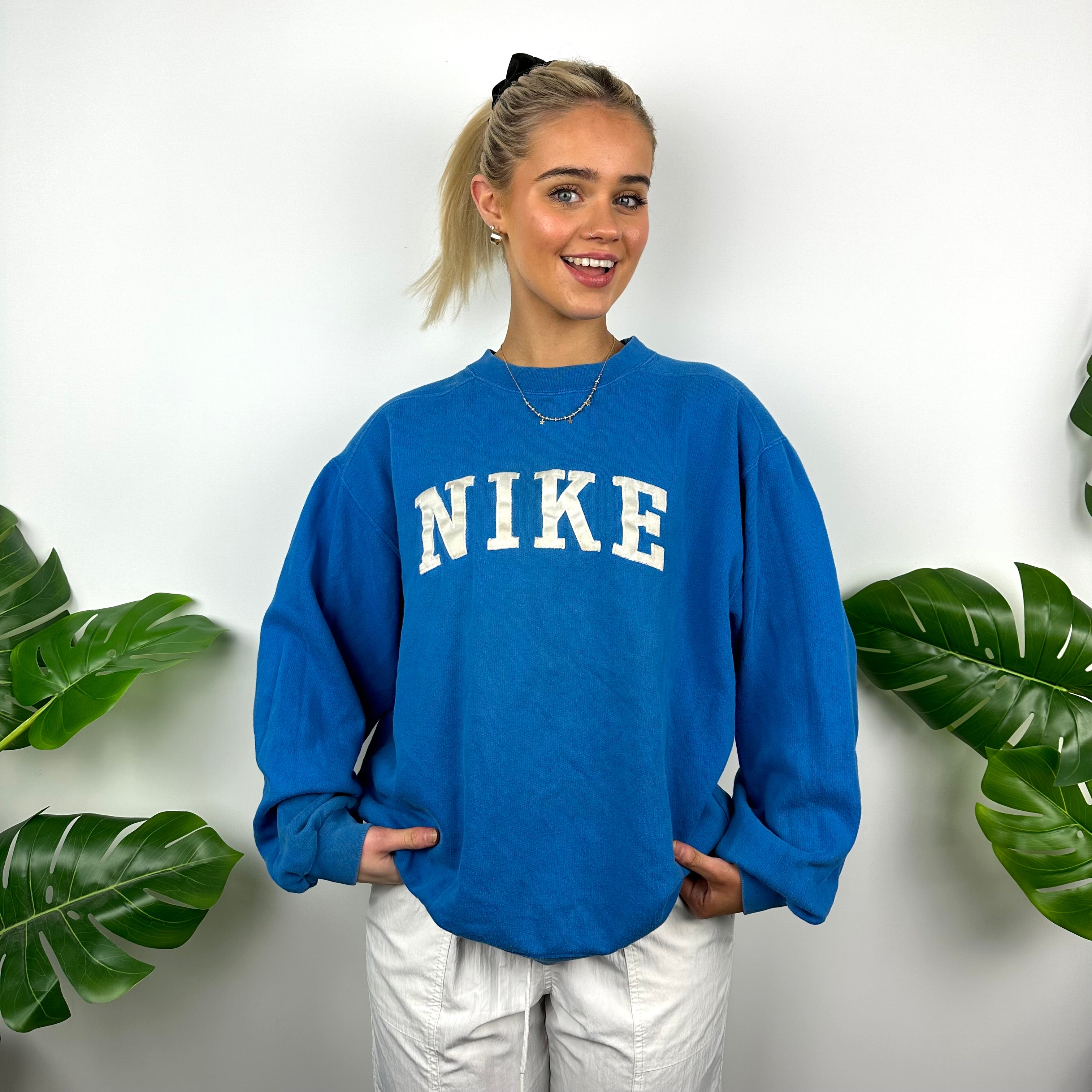 Nike Blue Embroidered Spell Out Sweatshirt (M)