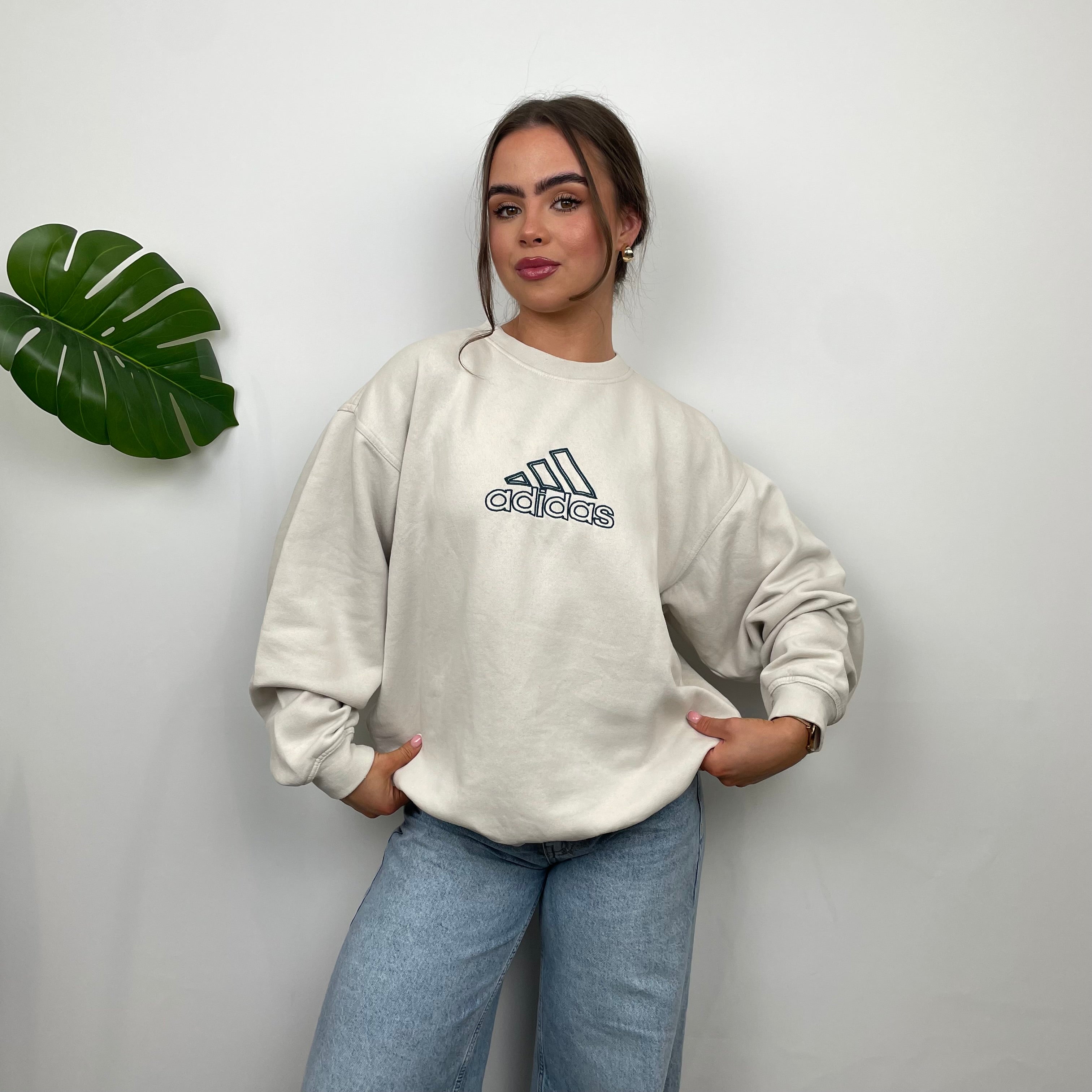 Adidas RARE Cream Embroidered Spell Out Sweatshirt (M)