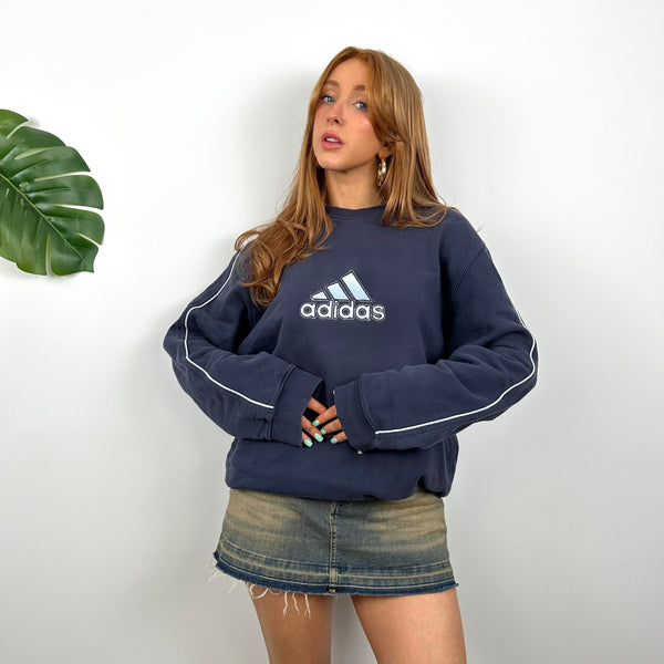 Adidas Navy Embroidered Spell Out Sweatshirt (L)