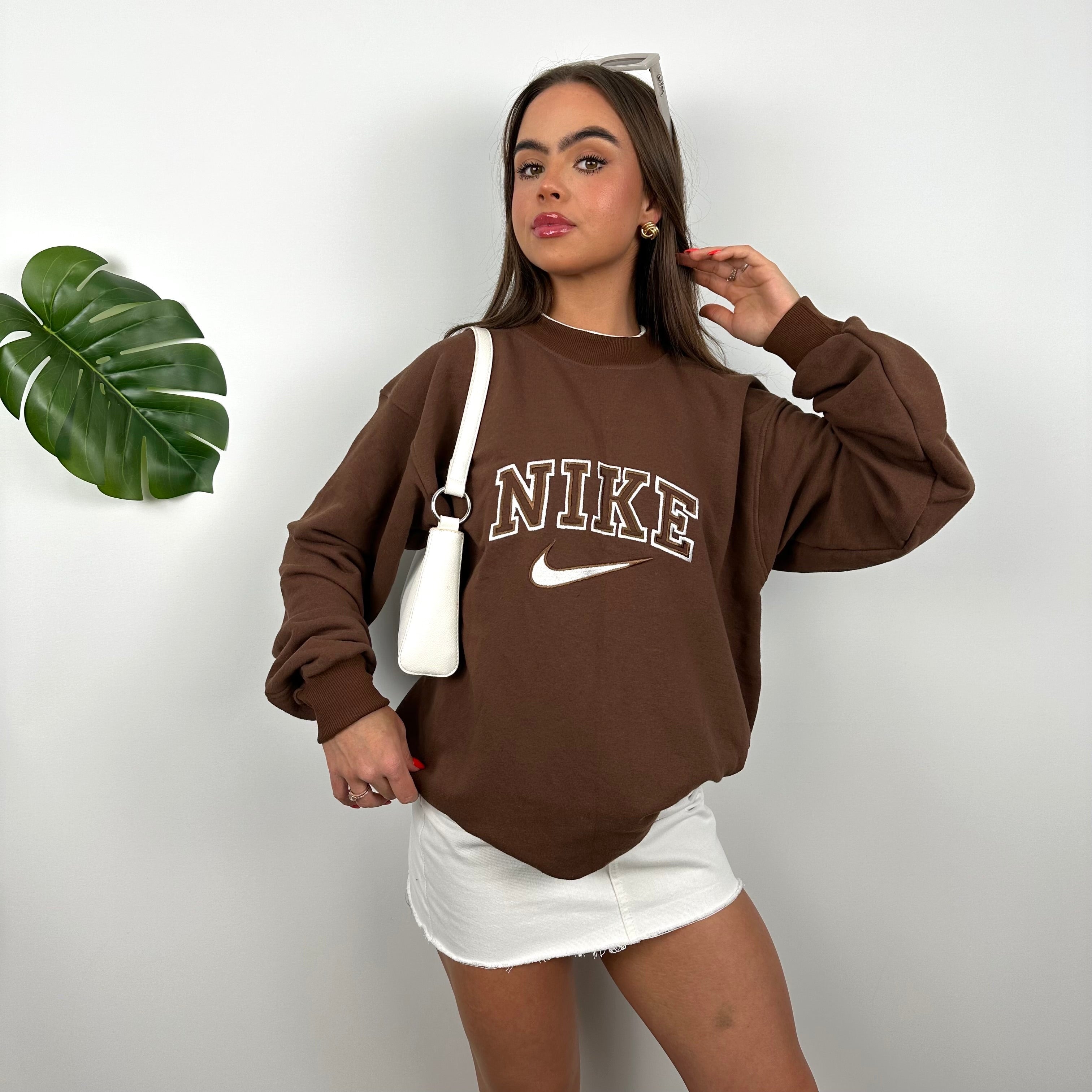 Nike Brown Embroidered Spell Out Sweatshirt (M)