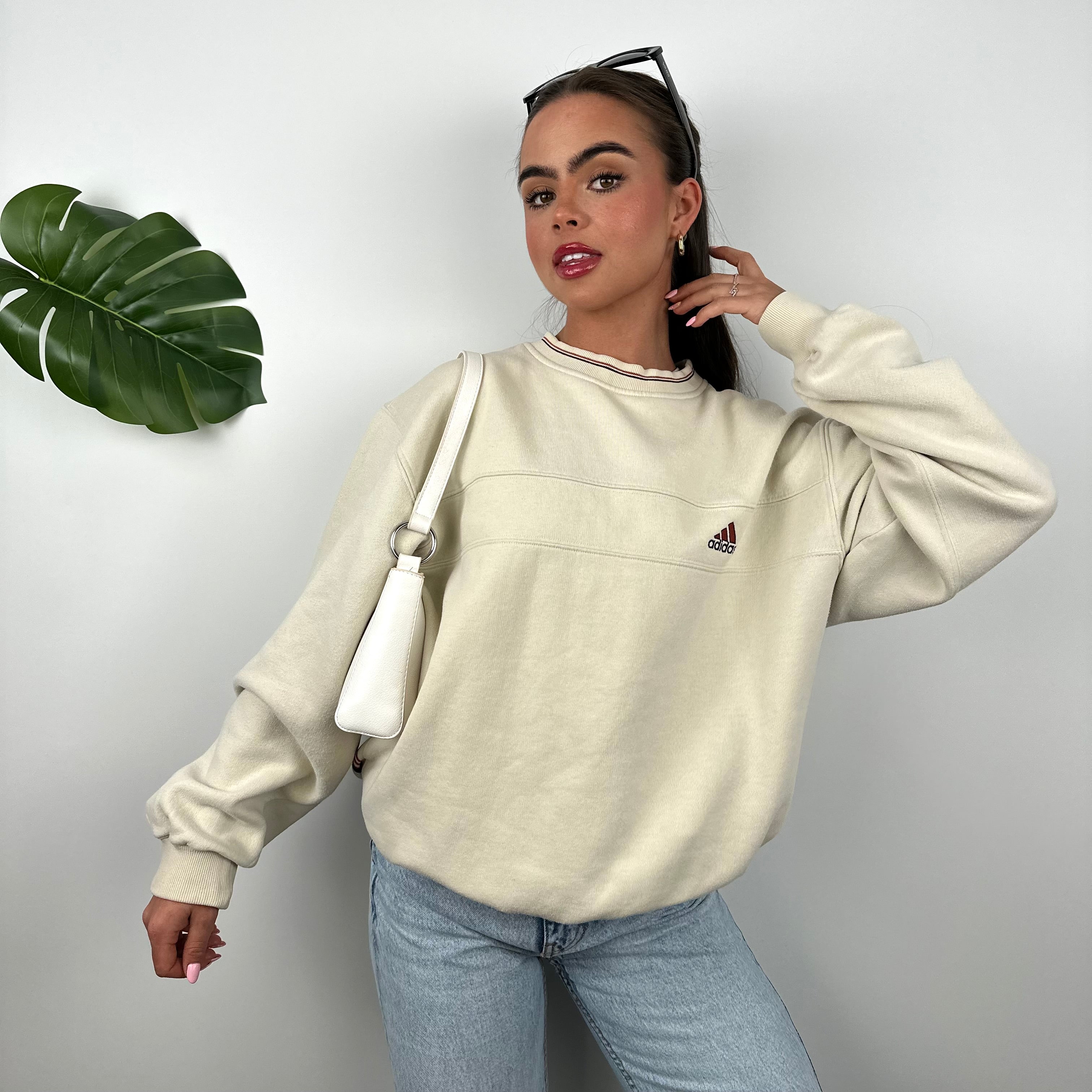 Adidas RARE Cream Embroidered Spell Out Sweatshirt (M)