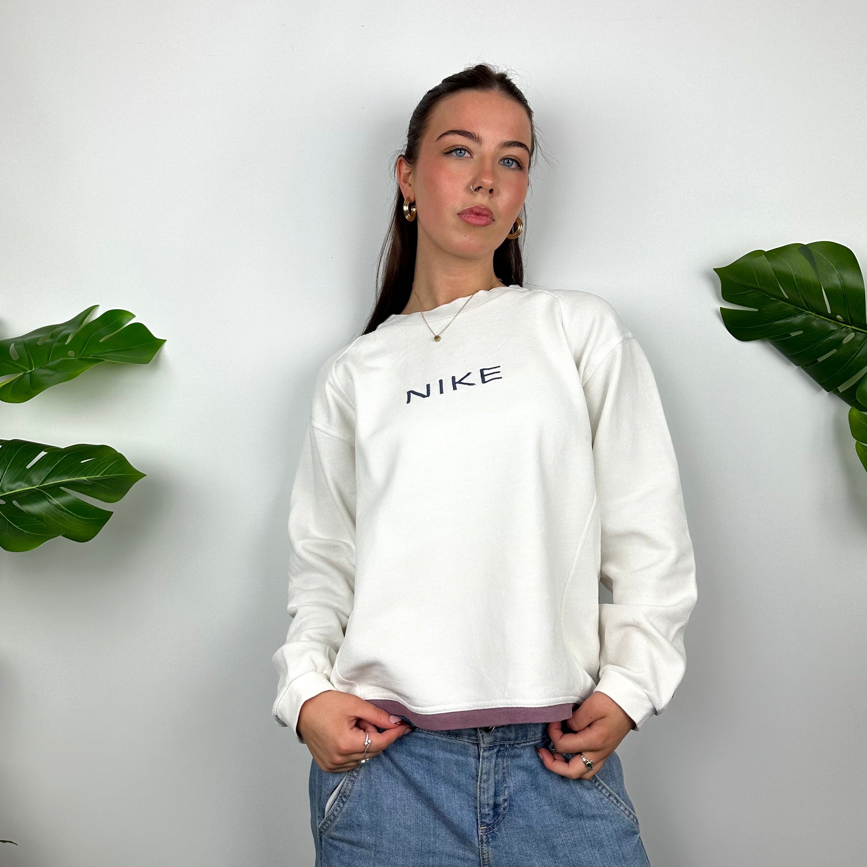 Nike White Embroidered Spell Out Sweatshirt (S)