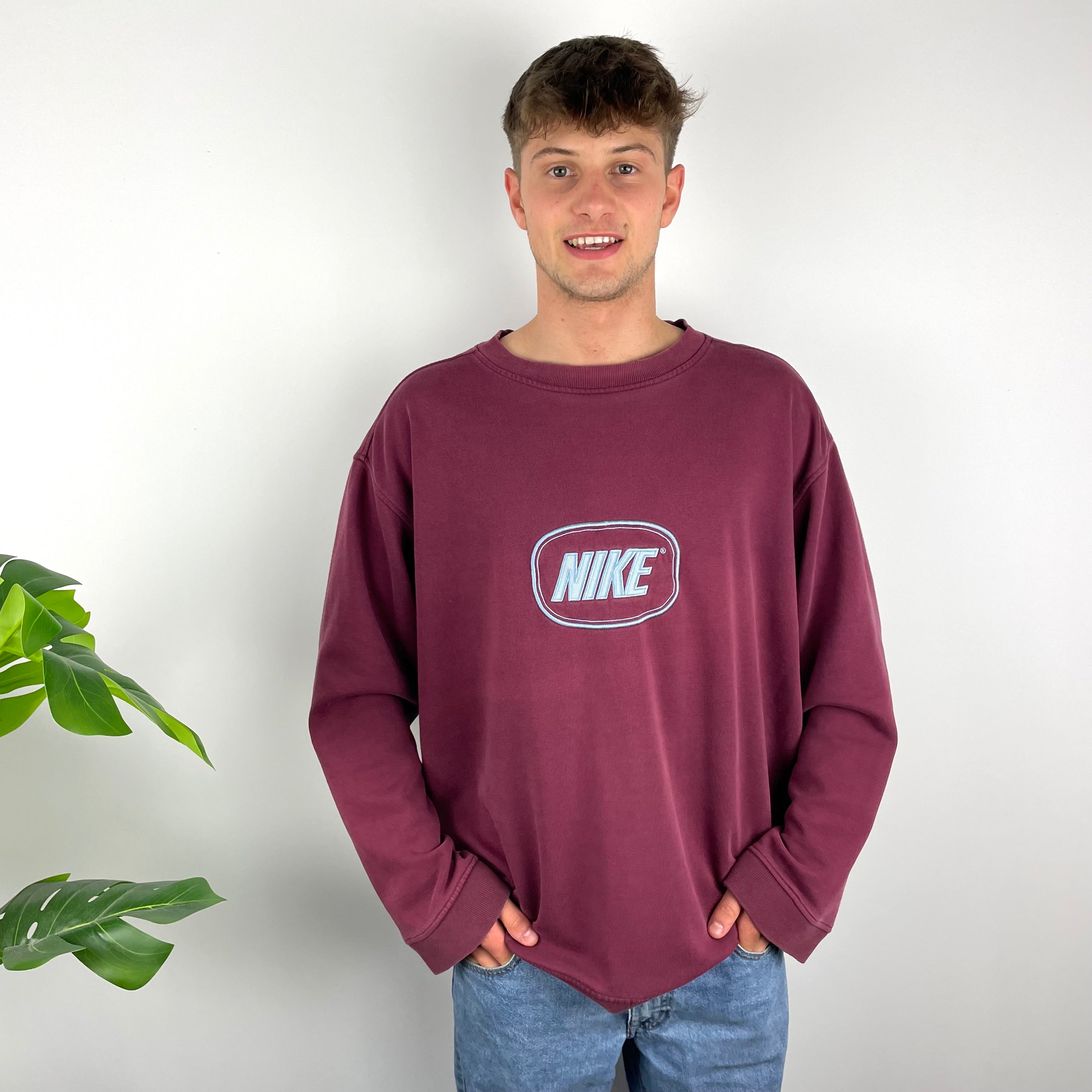 Nike RARE Maroon Embroidered Spell Out Sweatshirt (XXL)