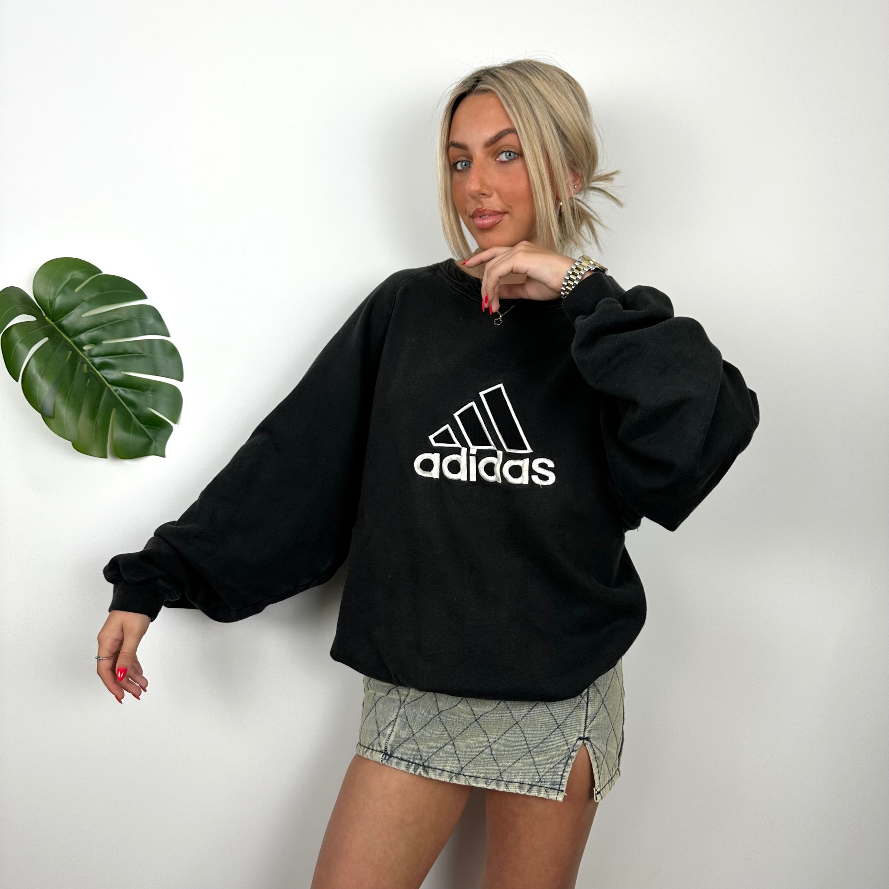 Adidas Black Embroidered Spell Out Sweatshirt (L)