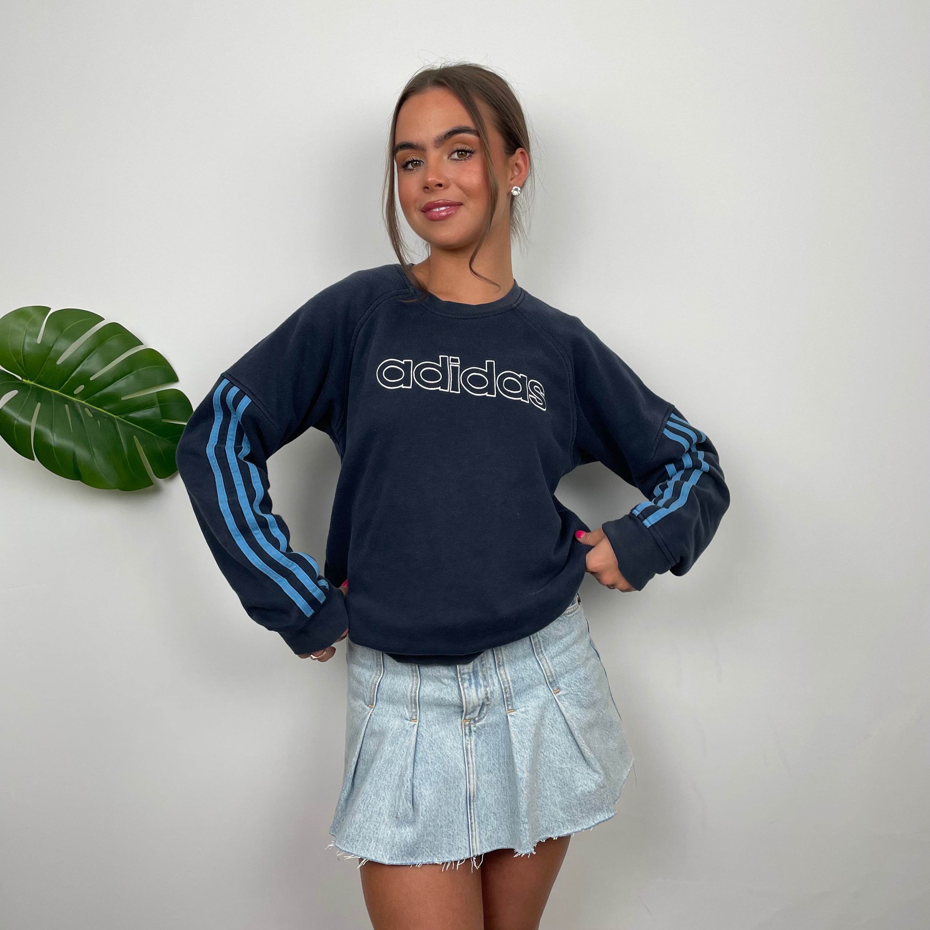 Adidas Navy Embroidered Spell Out Sweatshirt (S)