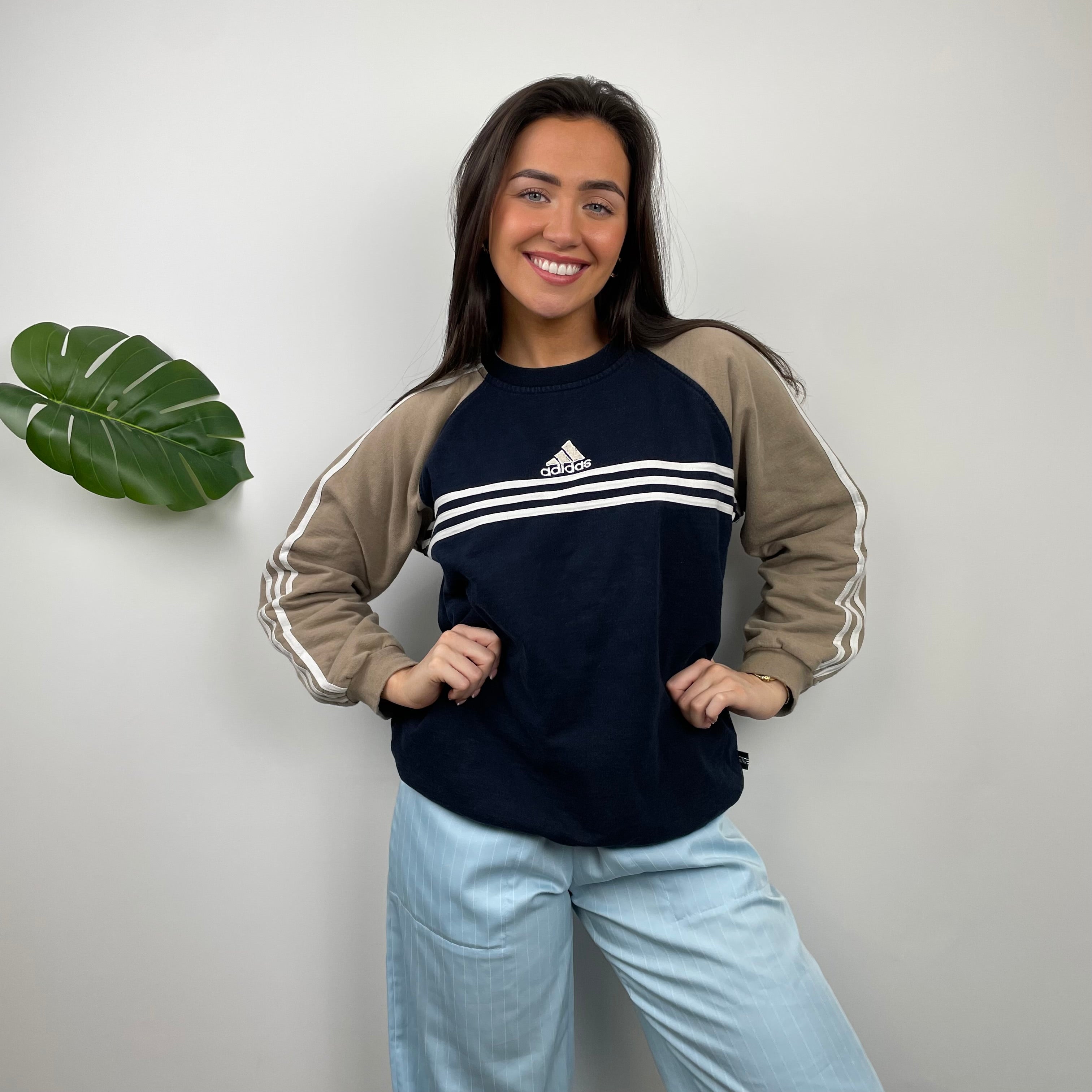 Adidas Tan and Black Embroidered Spell Out Sweatshirt (M)