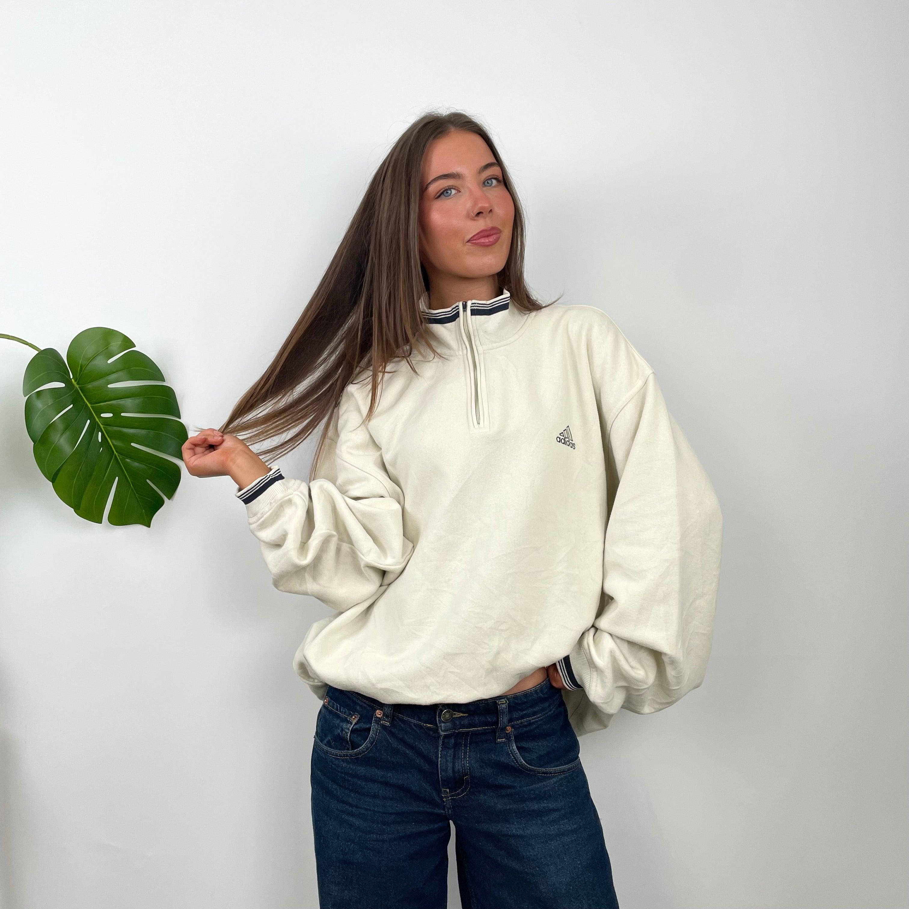 Adidas Cream Quarter Zip Sweatshirt (L)